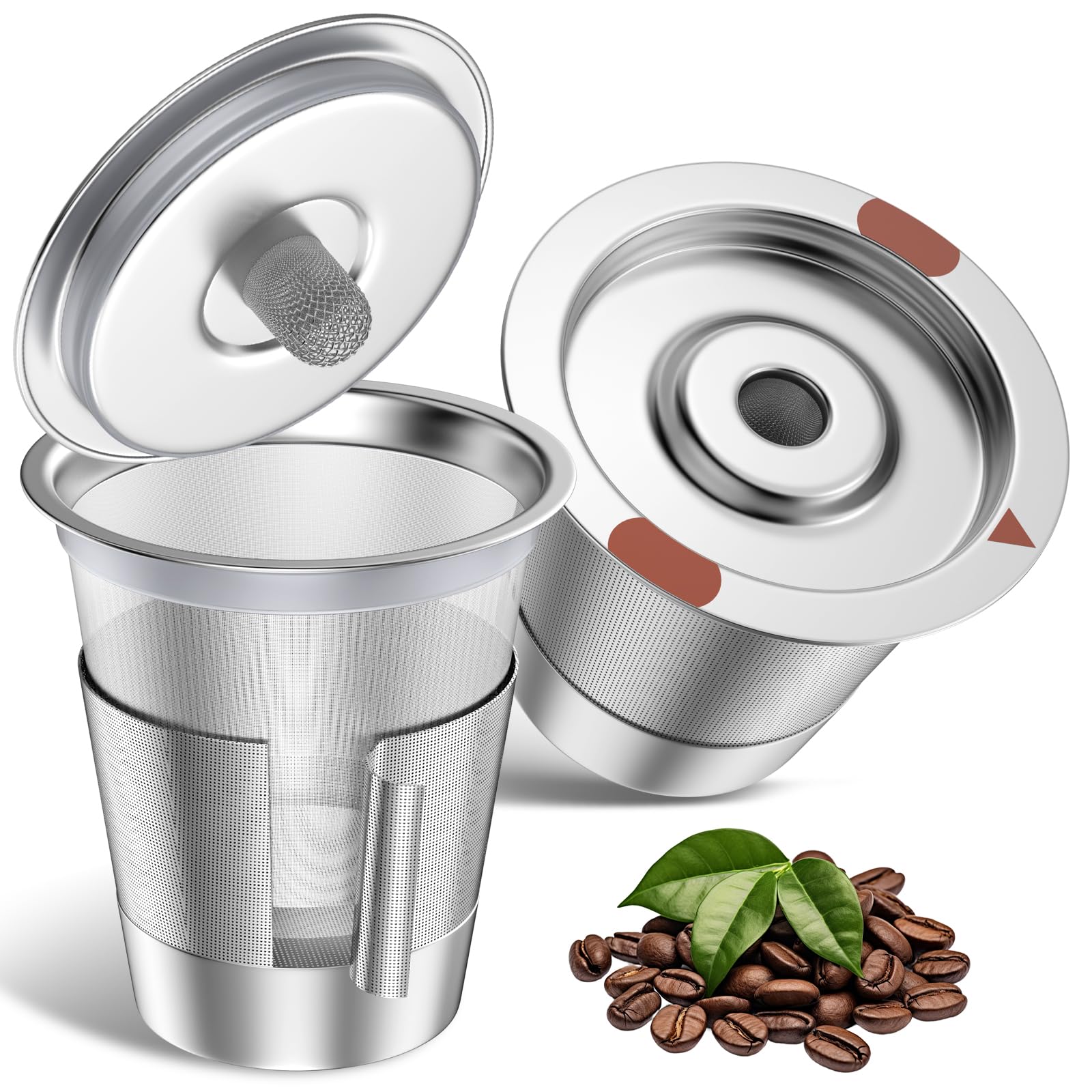 Noalto Reusable K Cups and Coffee Pods,Universal stainless steel k Cups for Keurig 2.0 and 1.0 Coffee Makers machine(2pack)