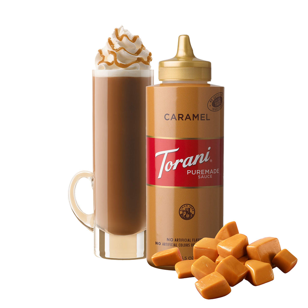 Torani Puremade Dessert & Drink Sauce Variety Pack, Chocolate Caramel, Dark Chocolate, White Chocolate & Caramel, 16.5 fl oz (Set of 4)