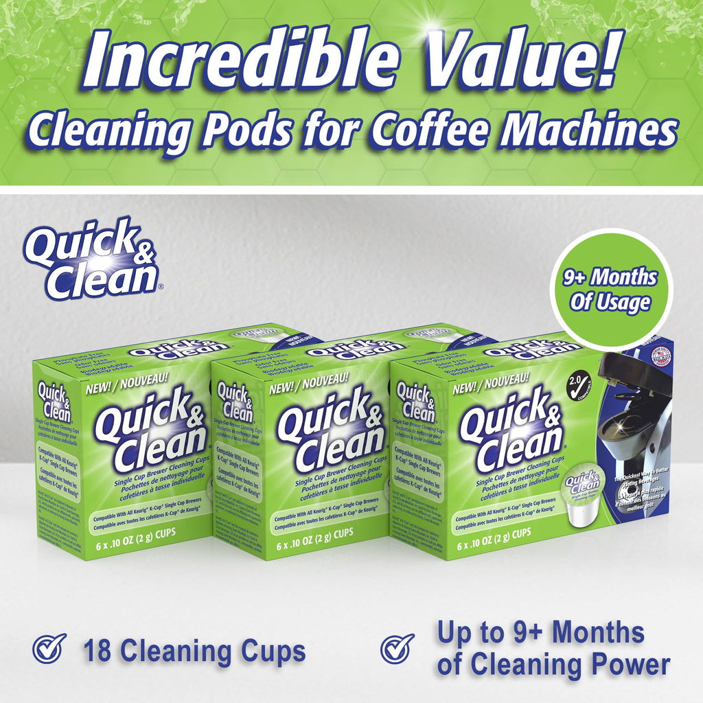 Quick & Clean [6-Pack] Keurig Cleaning Pods - K Cup Cleaner Pod For Keurig - 2.0 Coffee Machine Compatible, Removes Stains, Non-Toxic and Eco-Friendly
