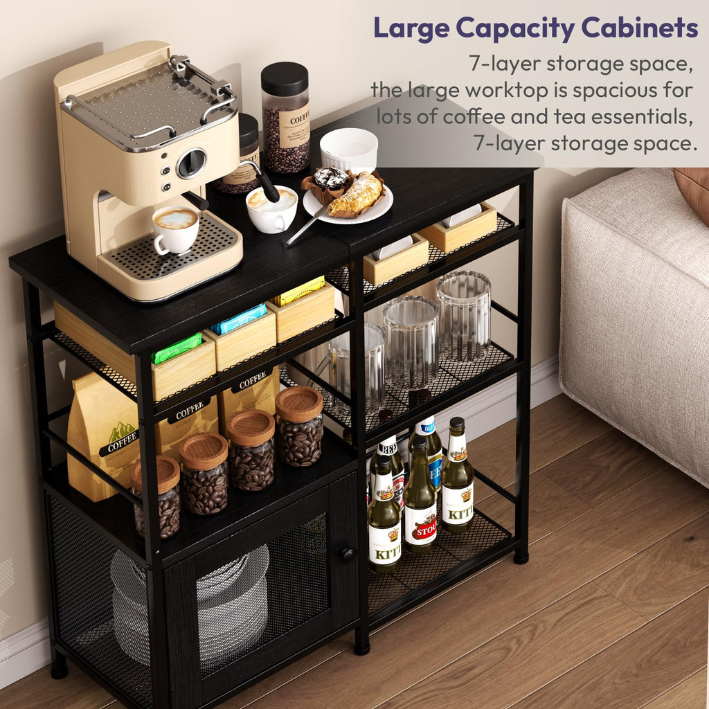SWTYMIKI Coffee Bar Cabinet Station - Farmhouse Small Coffee Stand Station with Doors, Rustic Storage Organizer for Kitchen, Buffet Sideboard Cabinet Table for Home, Office, Corner, Bar, Espresso