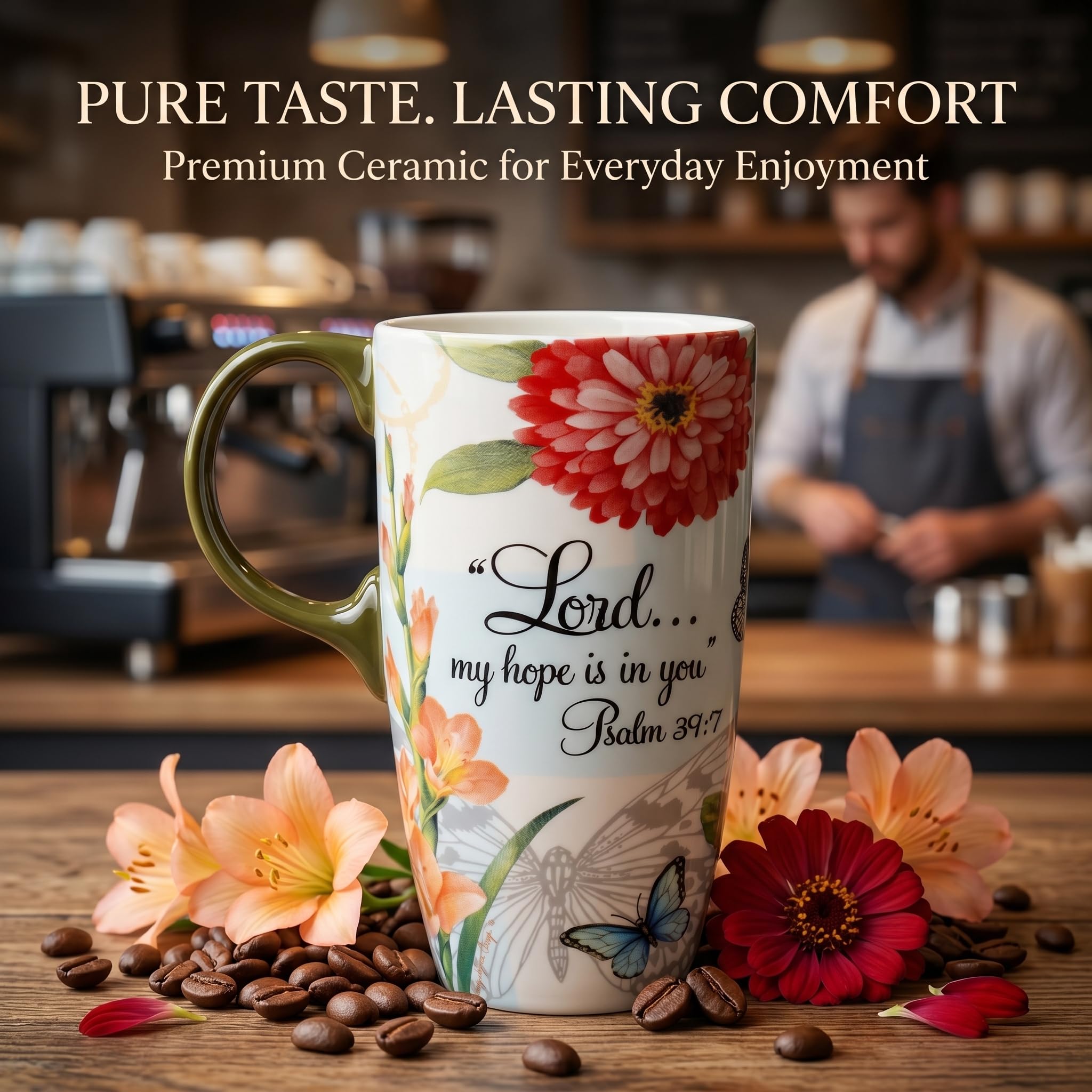 Topadorn 17oz Ceramic Travel Mug with Lid, Tall Ceramic Coffee Mug with Handle, Purple Floral Coffee Cup with Gift Box
