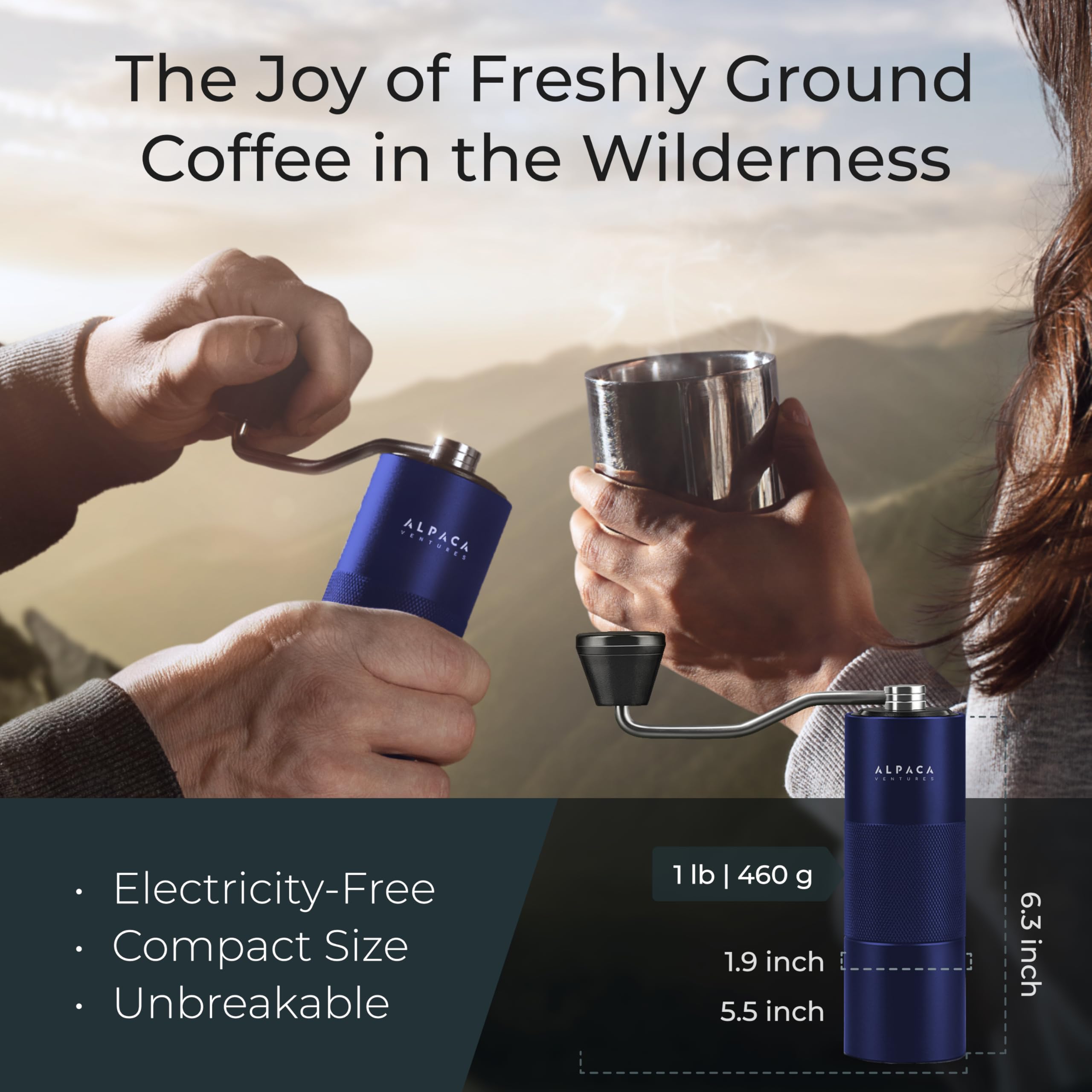 Premium Manual Coffee Grinder for Espresso, Pour Over & French Press with Stainless Steel Conical Burr, Precision Adjustable Hand Grinder, Compact Travel Size - by Alpaca Ventures