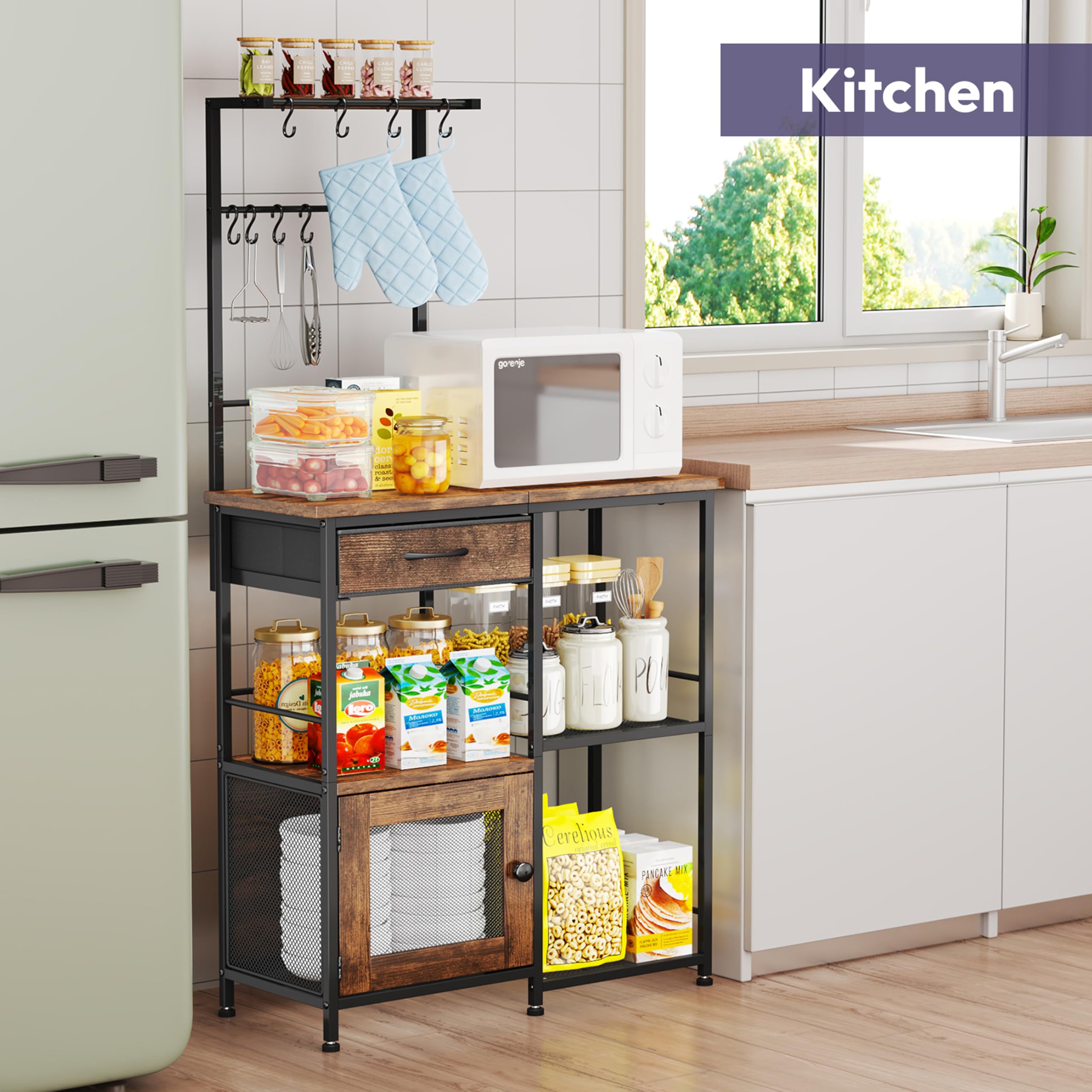 SWTYMIKI Coffee Bar Cabinet for Home - Farmhouse Coffee Stand Station Multi-Purpose Buffet Sideboard Cabinet with Drawers - Kitchen Bar Table for Living Room, Corner, Small Space, Espresso