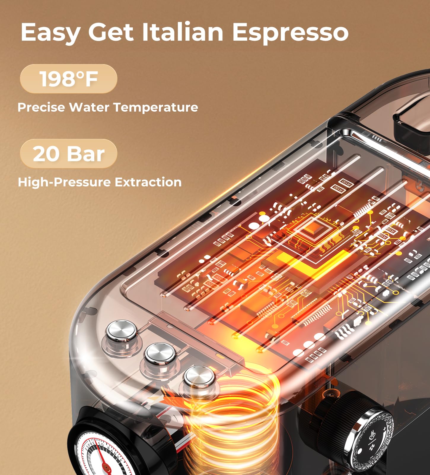 atatix Espresso Machine with Milk Frother, 20 Bar Pressure Espresso Maker, with 44OZ Removable Tank, Compact Stainless Steel Coffee Machine for Home, Office, Latte, Cappuccino, Macchiato, Silver