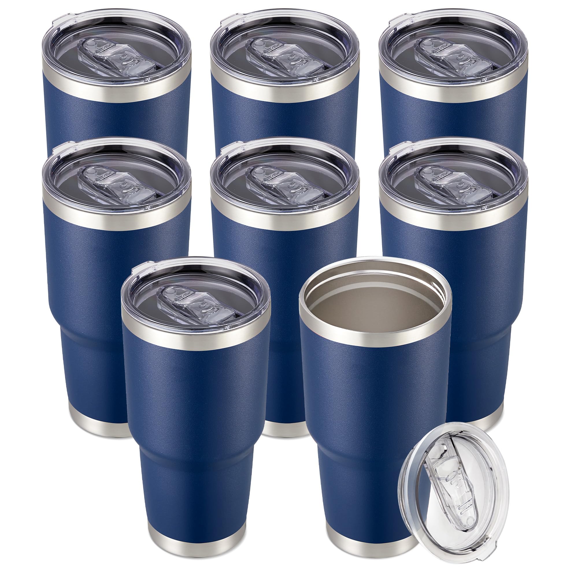 30 oz Tumbler with Lid Stainless Steel Tumblers Bulk Vacuum Insulated Cup Reusable Powder Coated Travel Mug Double Wall Leak Proof Cups Keep Cold Drinks for 12 Hours Black, Set of 8