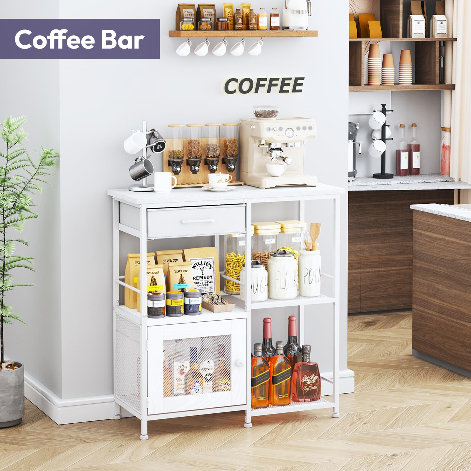 SWTYMIKI Coffee Bar Cabinet for Home - Farmhouse Coffee Stand Station Multi-Purpose Buffet Sideboard Cabinet with Drawers - Kitchen Bar Table for Living Room, Corner, Small Space, Espresso