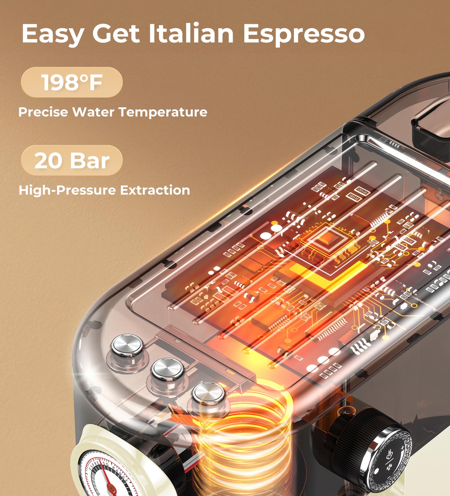 atatix Espresso Machine with Milk Frother, 20 Bar Pressure Espresso Maker, with 44OZ Removable Tank, Compact Stainless Steel Coffee Machine for Home, Office, Latte, Cappuccino, Macchiato, Silver