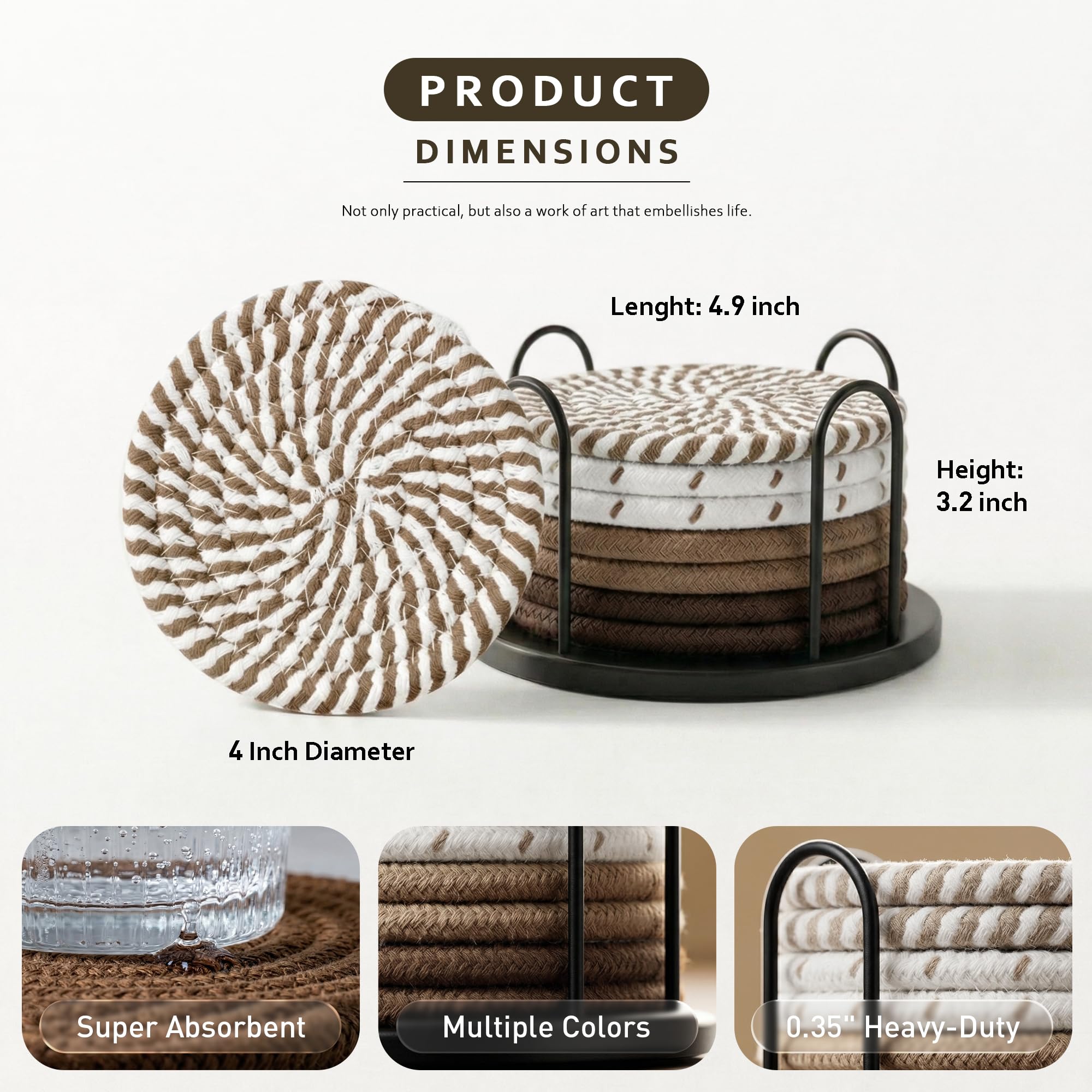Lazebox Coasters Set of 8 for Drinks, 4 Inch Large Coasters for Coffee Table, Tabletop Protection for Hot & Cold Drinks, Versatile Coasters for Home Decor, Non-Slip & Easy to Clean, Coffee