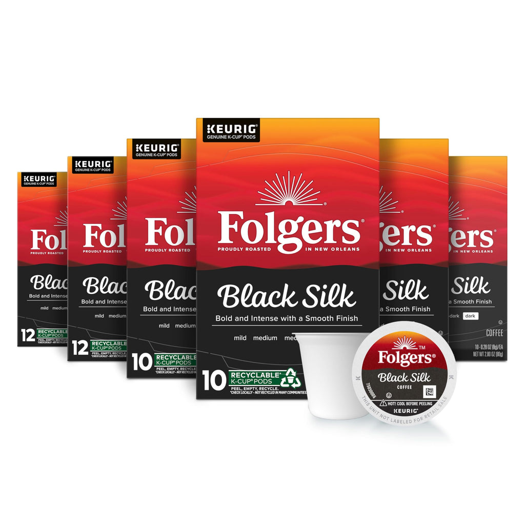 Folgers Black Silk, Dark Roast Coffee, Keurig K-Cup Pods, 12-Count Boxes (Pack of 6)