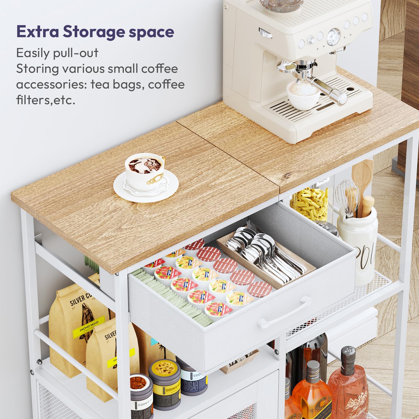 SWTYMIKI Coffee Bar Cabinet for Home - Farmhouse Coffee Stand Station Multi-Purpose Buffet Sideboard Cabinet with Drawers - Kitchen Bar Table for Living Room, Corner, Small Space, Espresso