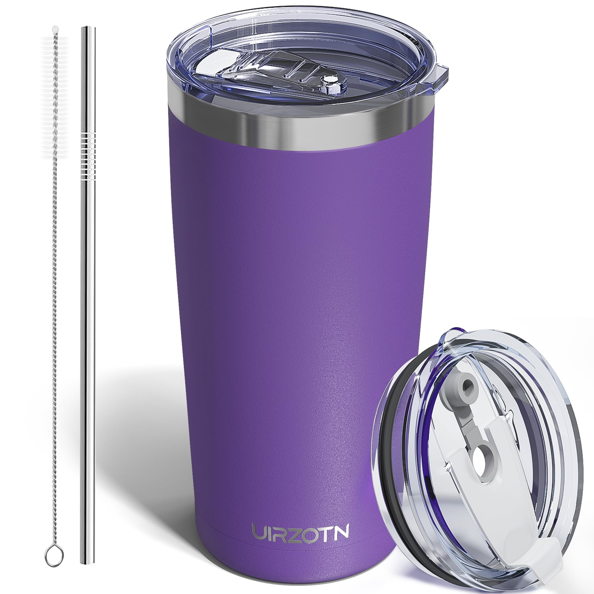 Travel Coffee Tumbler 20oz, Travel Coffee Mug with Dual Lids and Straw, Stainless Steel Double Wall Vacuum Insulated Tumbler for Hot/Iced Drinks (Textured Matte, Navy Blue)