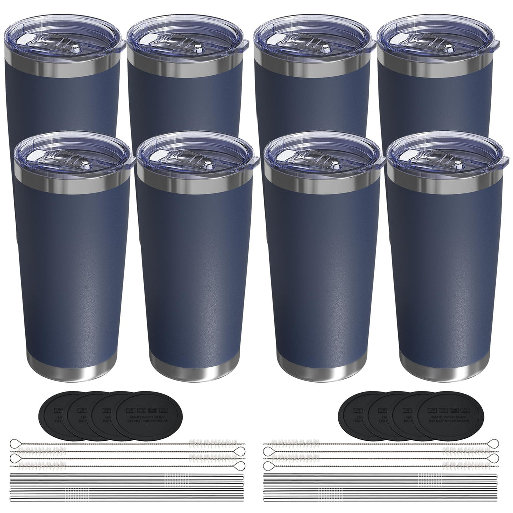 Travel Coffee Tumbler 20oz, Travel Coffee Mug with Dual Lids and Straw, Stainless Steel Double Wall Vacuum Insulated Tumbler for Hot/Iced Drinks (Textured Matte, Navy Blue)