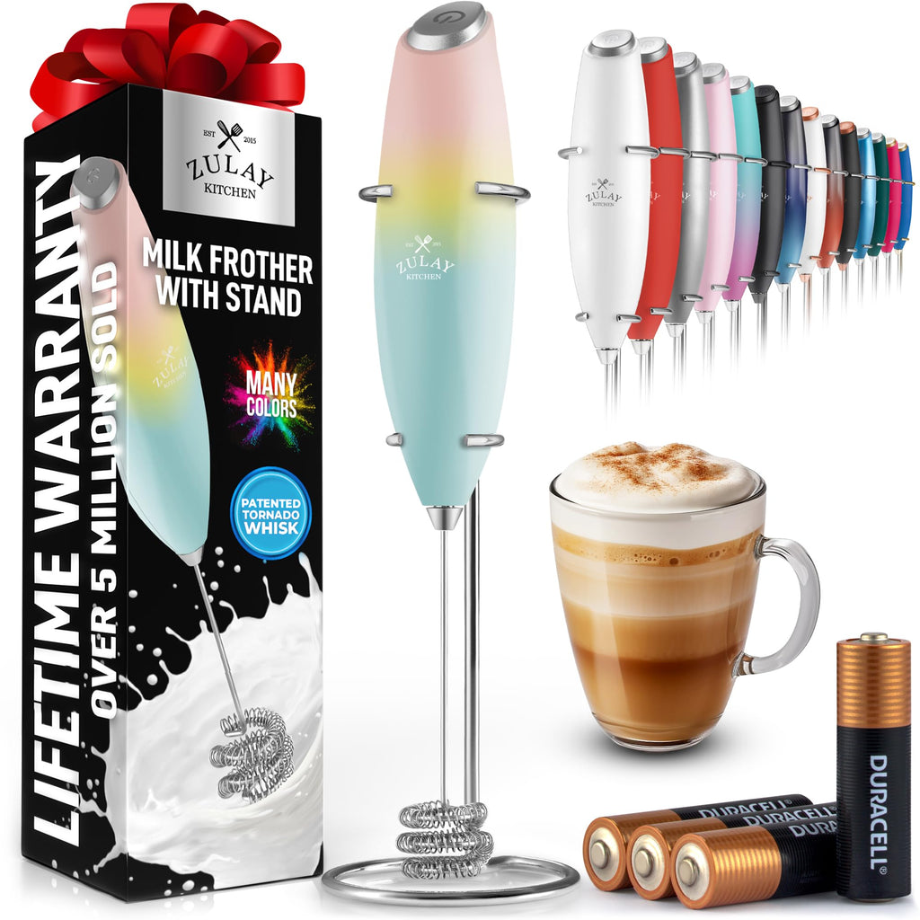Zulay Kitchen Rechargeable Milk Frother Handheld - Frother Wand, Drink Mixer, Electric Whisk Frother, for Cappuccinos, Matcha & Protein Powder - Lux 4 Whisk 2 Speed Waterproof 2000mAh Alpha Black