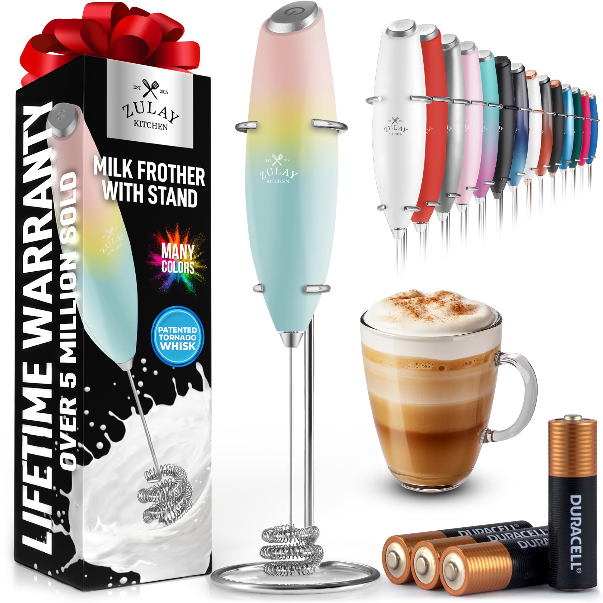 Zulay Kitchen Rechargeable Milk Frother Handheld - Frother Wand, Drink Mixer, Electric Whisk Frother, for Cappuccinos, Matcha & Protein Powder - Lux 4 Whisk 2 Speed Waterproof 2000mAh Alpha Black