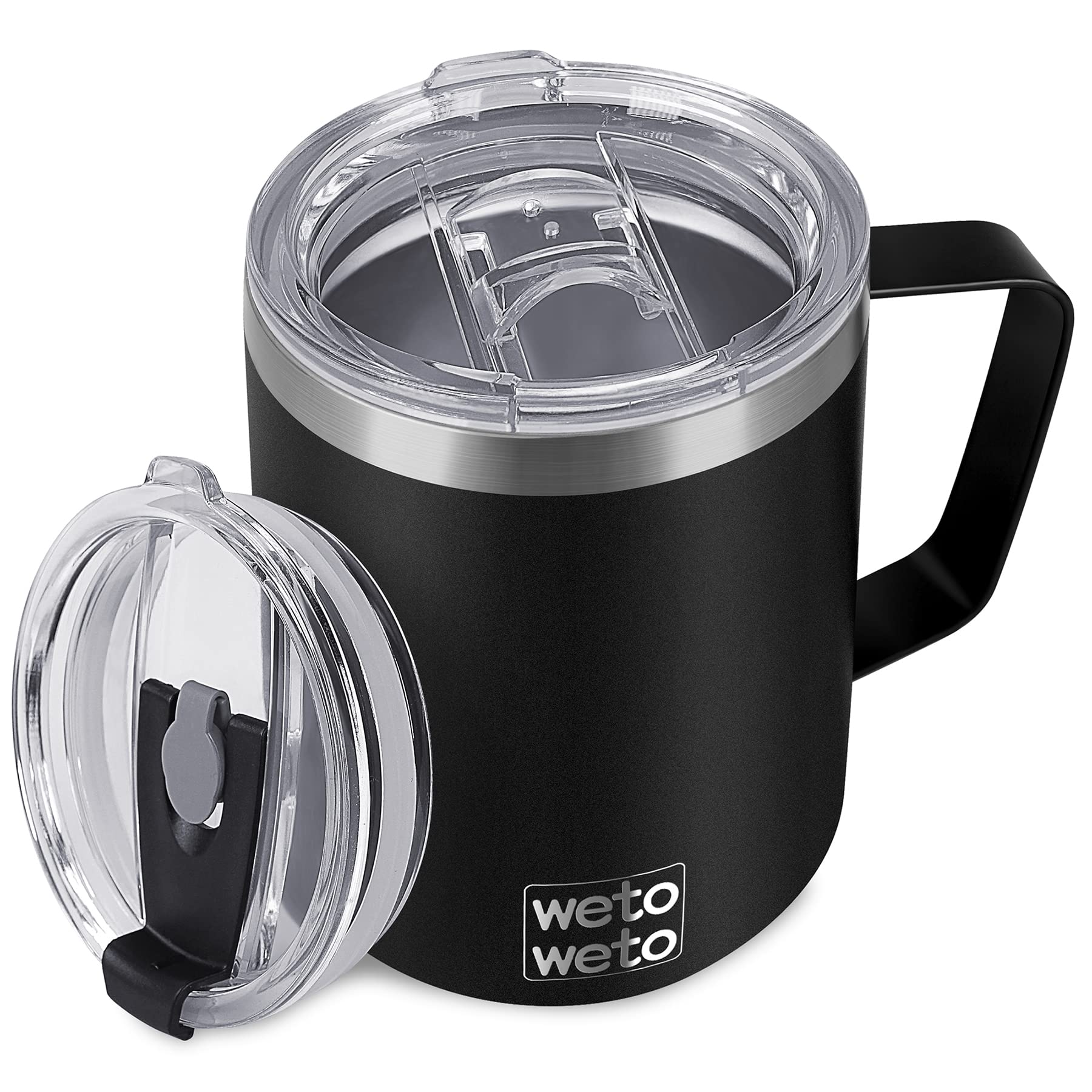 WETOWETO Coffee Mug with Handle, 14oz Insulated Stainless Steel Coffee Travel Mug, Double Wall Vacuum Reusable Coffee Cup with Lid, Powder Coated Rose Gold
