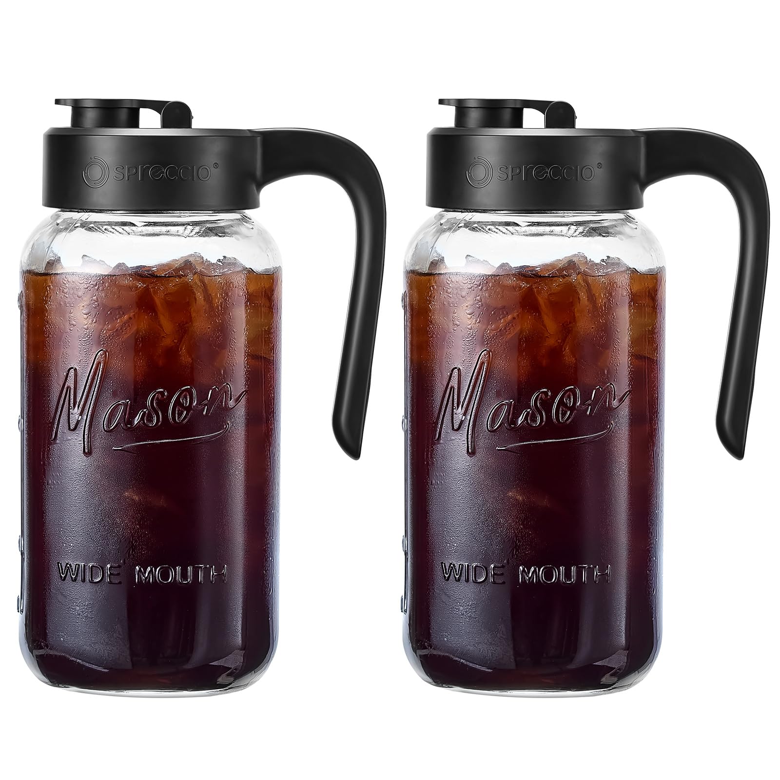 Mason Jar Pitcher - Airtight & Leakproof Glass Pitcher with Lid, Perfect for Breastmilk, Cold Brew, and Sun Tea, 2 Quart (64 oz) Mason Jar with Pour Spout Lid