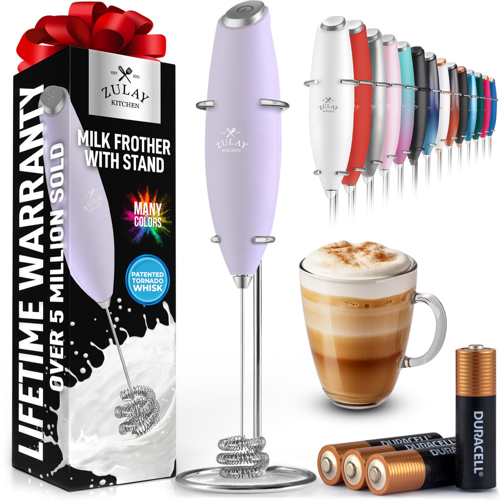 Zulay Kitchen Rechargeable Milk Frother Handheld - Frother Wand, Drink Mixer, Electric Whisk Frother, for Cappuccinos, Matcha & Protein Powder - Lux 4 Whisk 2 Speed Waterproof 2000mAh Alpha Black
