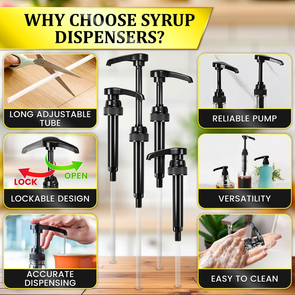 4 Pcs Coffee Syrup Pump Dispenser - Works as Skinny and Torani Syrup Pump - Fits Various 25.4 oz Bottles, Precise Dispensing 0.3oz & Lockable Design, Easy to Use & Clean, Ideal for Liquids