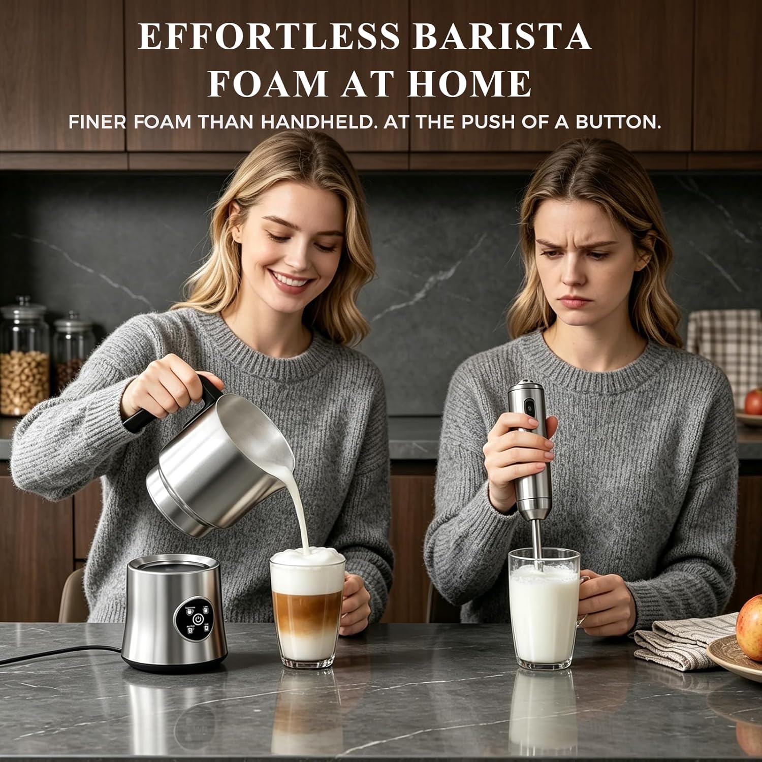 Milk Frother and Steamer, Electric Frother with Detachable Stainless Steel Jug, Hot & Cold Foam Maker for Latte, Cappuccino, Coffee, 4-in-1 Automatic Milk Warmer, 17oz Heat