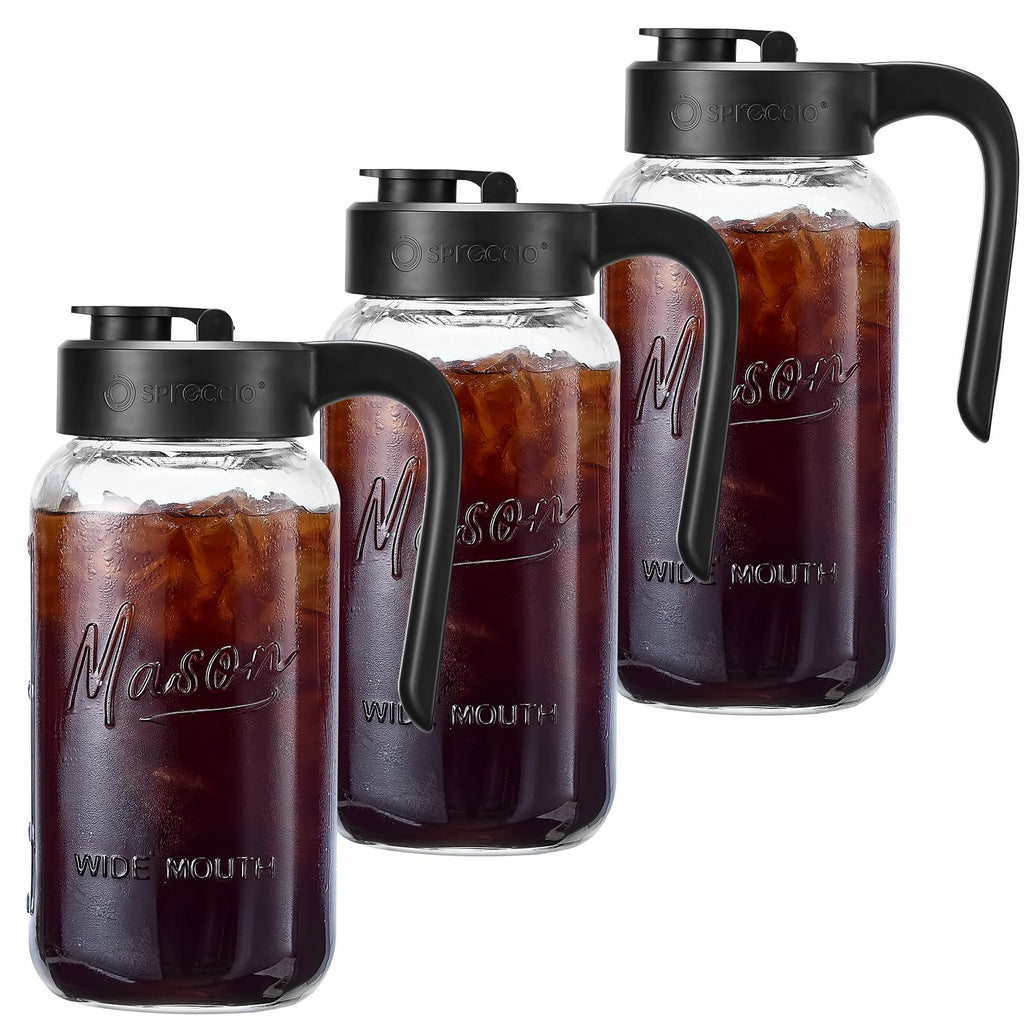 Mason Jar Pitcher - Airtight & Leakproof Glass Pitcher with Lid, Perfect for Breastmilk, Cold Brew, and Sun Tea, 2 Quart (64 oz) Mason Jar with Pour Spout Lid