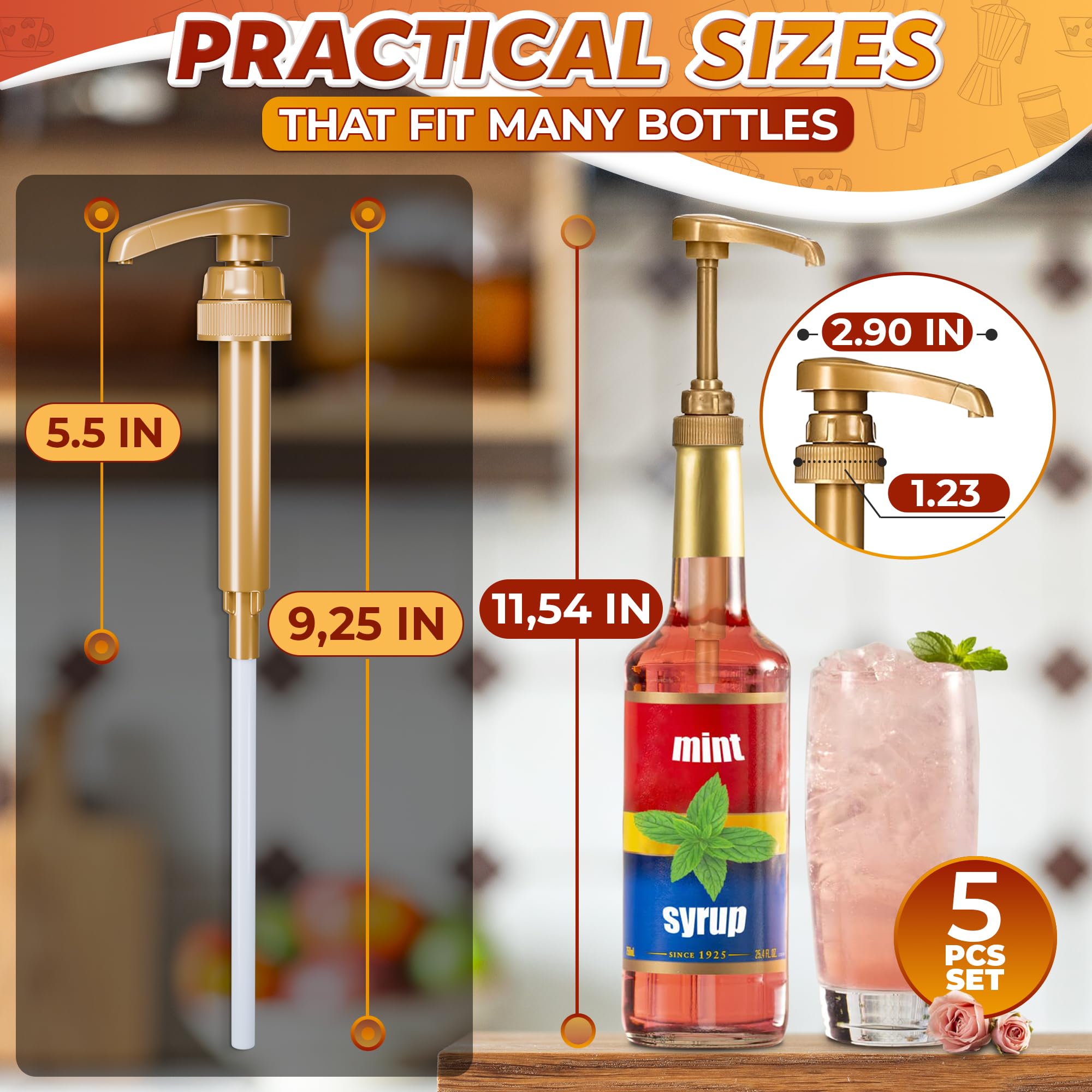 4 Pcs Coffee Syrup Pump Dispenser - Works as Skinny and Torani Syrup Pump - Fits Various 25.4 oz Bottles, Precise Dispensing 0.3oz & Lockable Design, Easy to Use & Clean, Ideal for Liquids