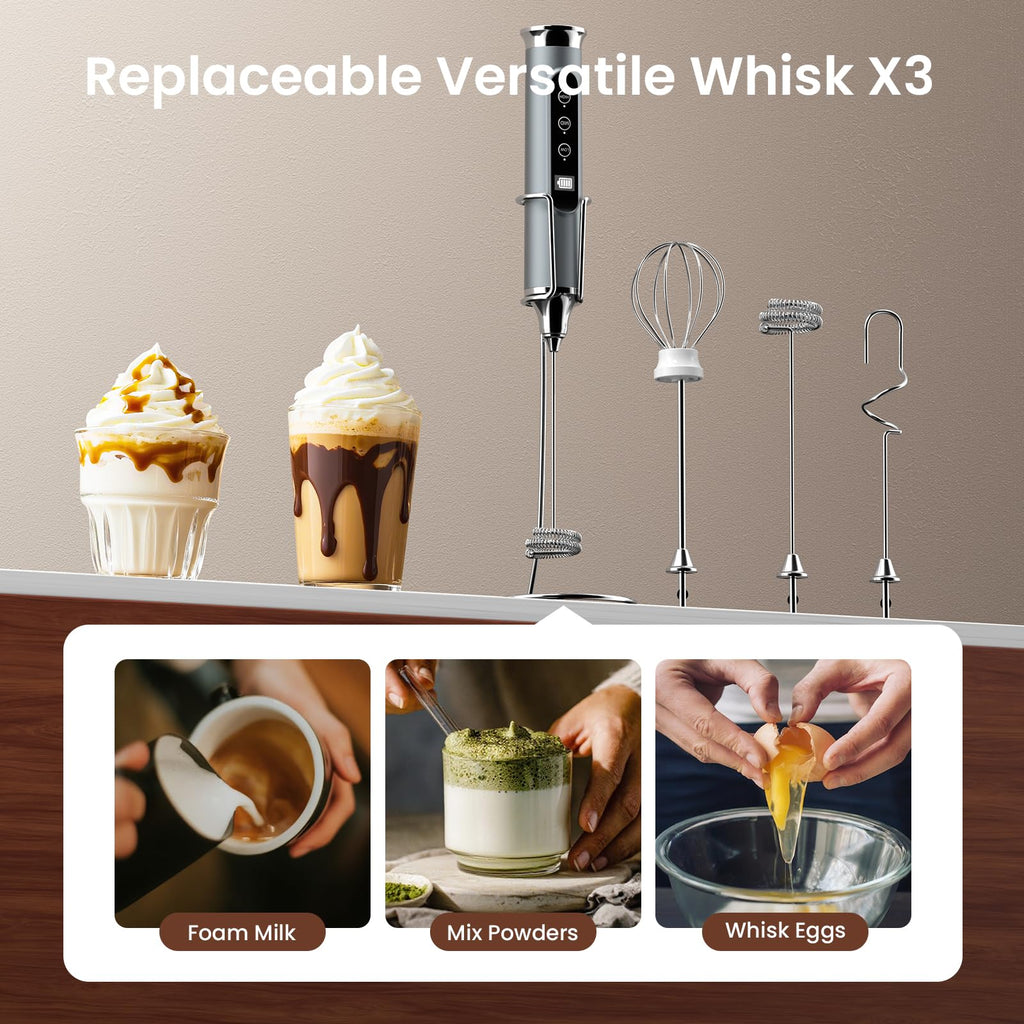 YUSWKO Milk Frother Wand for Coffee, Handheld Coffee Frother, Rechargeable Drink Mixer, Waterproof Electric Whisk, Black