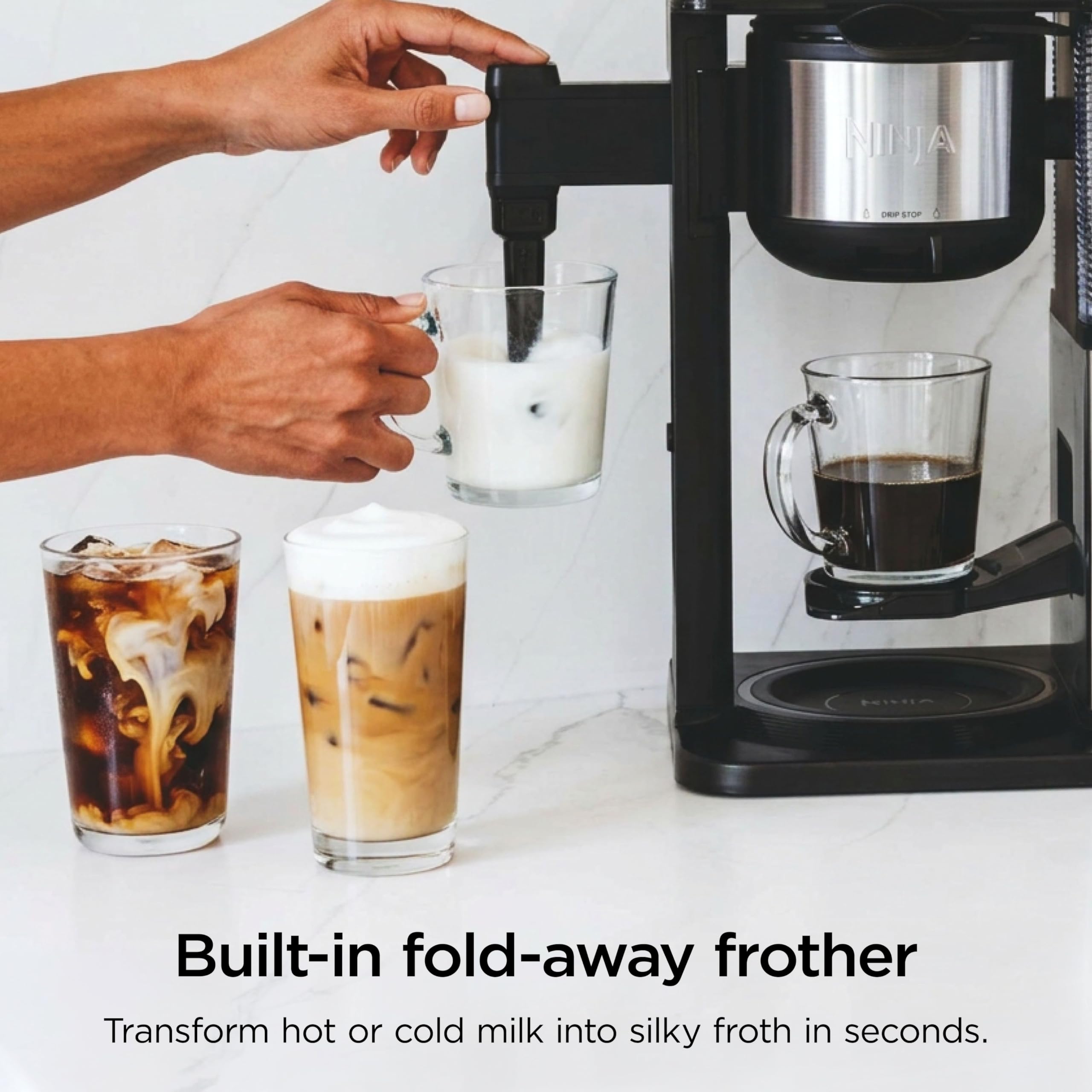 Ninja Specialty Coffee Maker | Includes 10-Cup Carafe, Fold-Away Frother, Permanent Filter & Removable, Dishwasher Safe Reservoir | 6 Brew Styles, 8 Cup to Travel Mug to Pot Sizes | Black | CM401