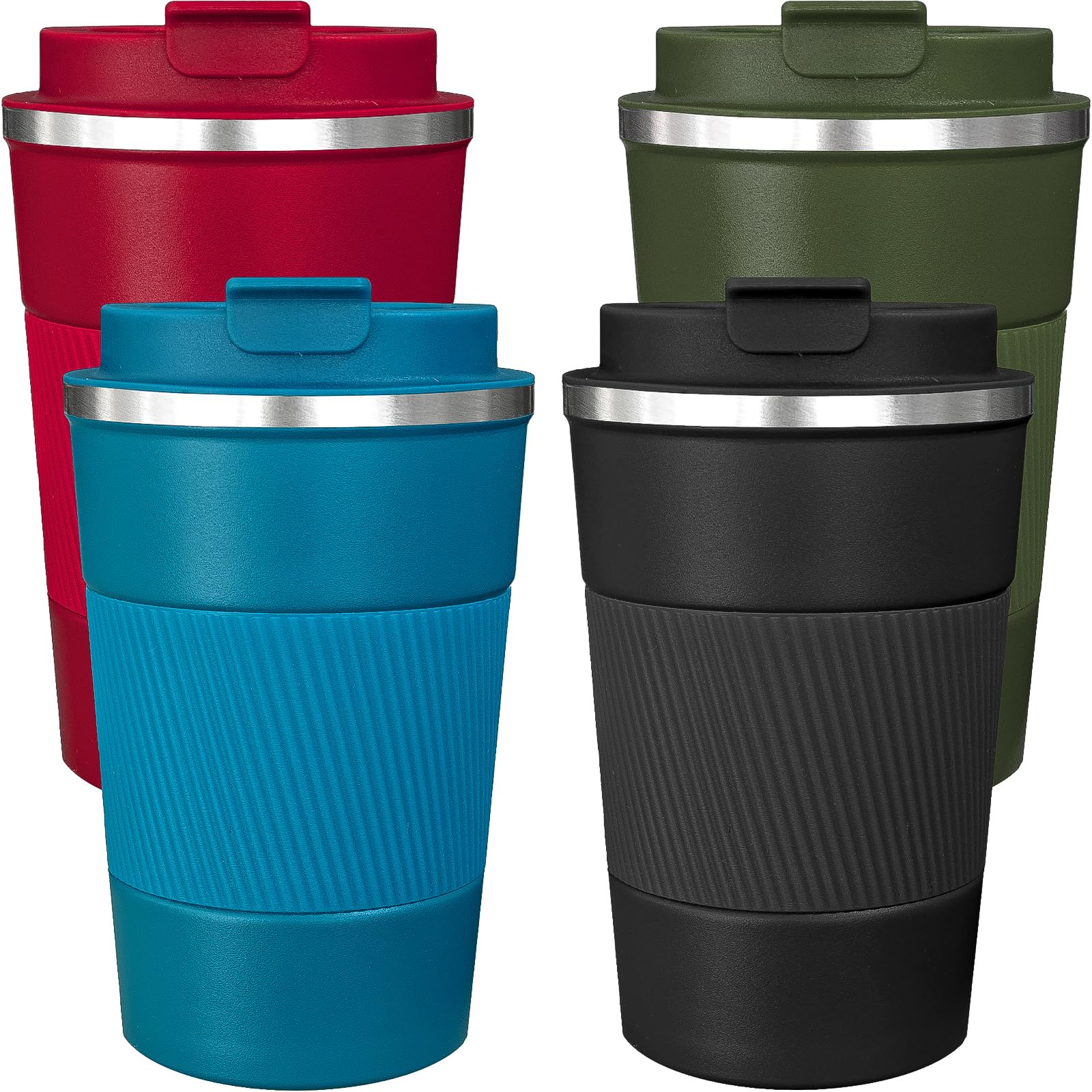 4 Pack Insulated Coffee Mug with Lid 17oz Travel Coffee Tumbler Stainless Steel Reusable Coffee Cups Thermal Coffee Mug for Hot and Iced Cold Drinks, Multicolor