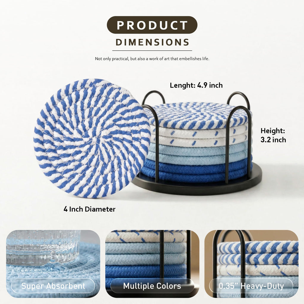 Lazebox Coasters Set of 8 for Drinks, 4 Inch Large Coasters for Coffee Table, Tabletop Protection for Hot & Cold Drinks, Versatile Coasters for Home Decor, Non-Slip & Easy to Clean, Coffee