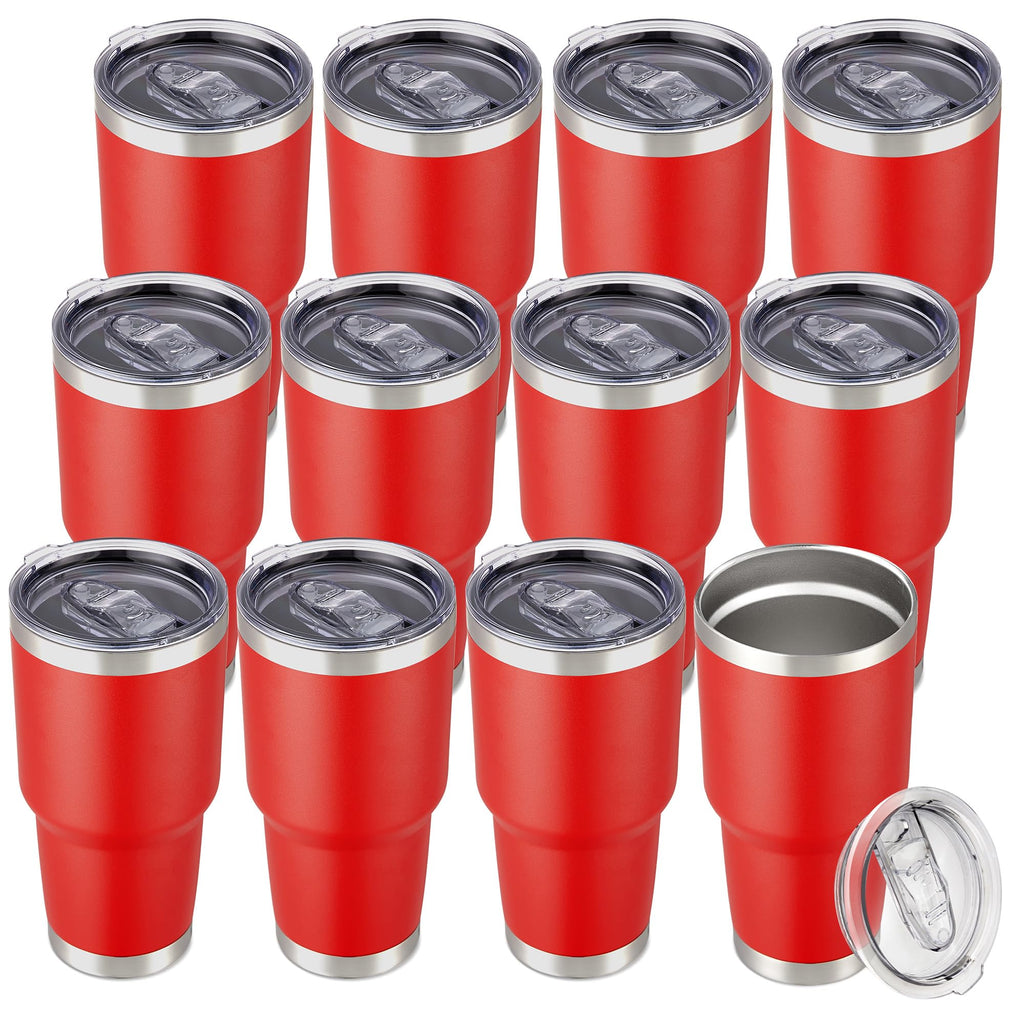 30 oz Tumbler with Lid Stainless Steel Tumblers Bulk Vacuum Insulated Cup Reusable Powder Coated Travel Mug Double Wall Leak Proof Cups Keep Cold Drinks for 12 Hours Black, Set of 8