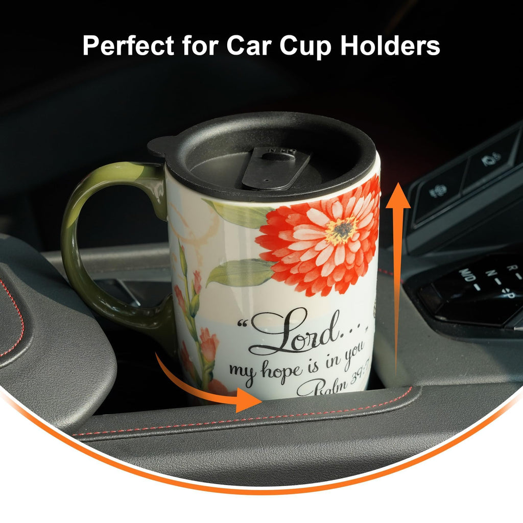 Topadorn 17oz Ceramic Travel Mug with Lid, Tall Ceramic Coffee Mug with Handle, Purple Floral Coffee Cup with Gift Box