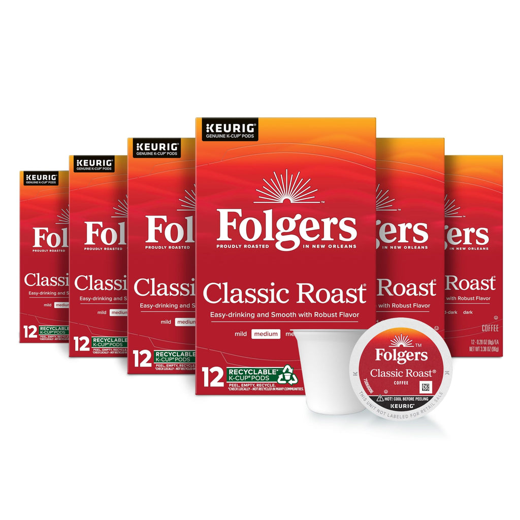 Folgers Black Silk, Dark Roast Coffee, Keurig K-Cup Pods, 12-Count Boxes (Pack of 6)