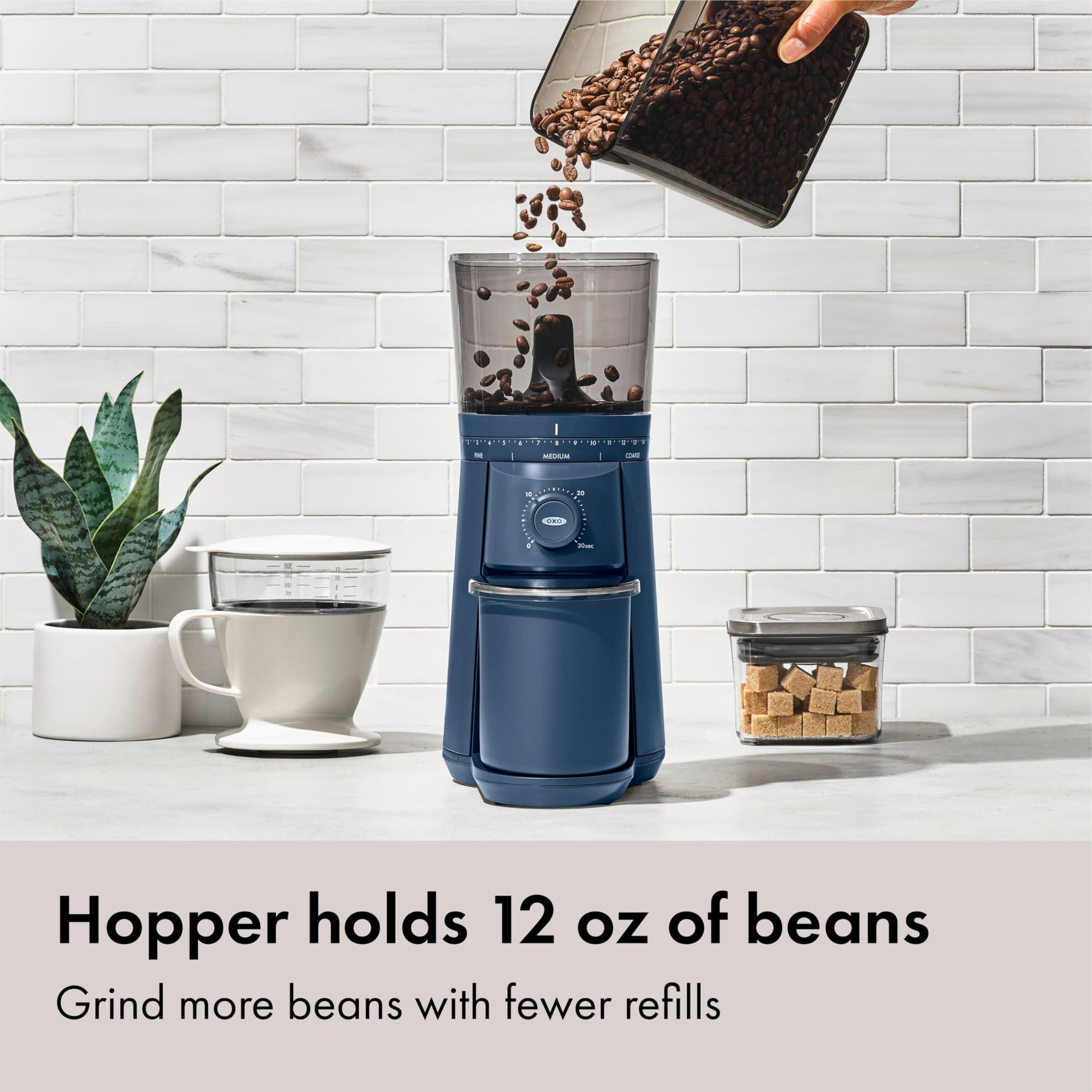 OXO Brew Conical Burr Coffee Grinder - Storm Blue, Stainless Steel Burrs, One-Touch Automatic Smart Grind