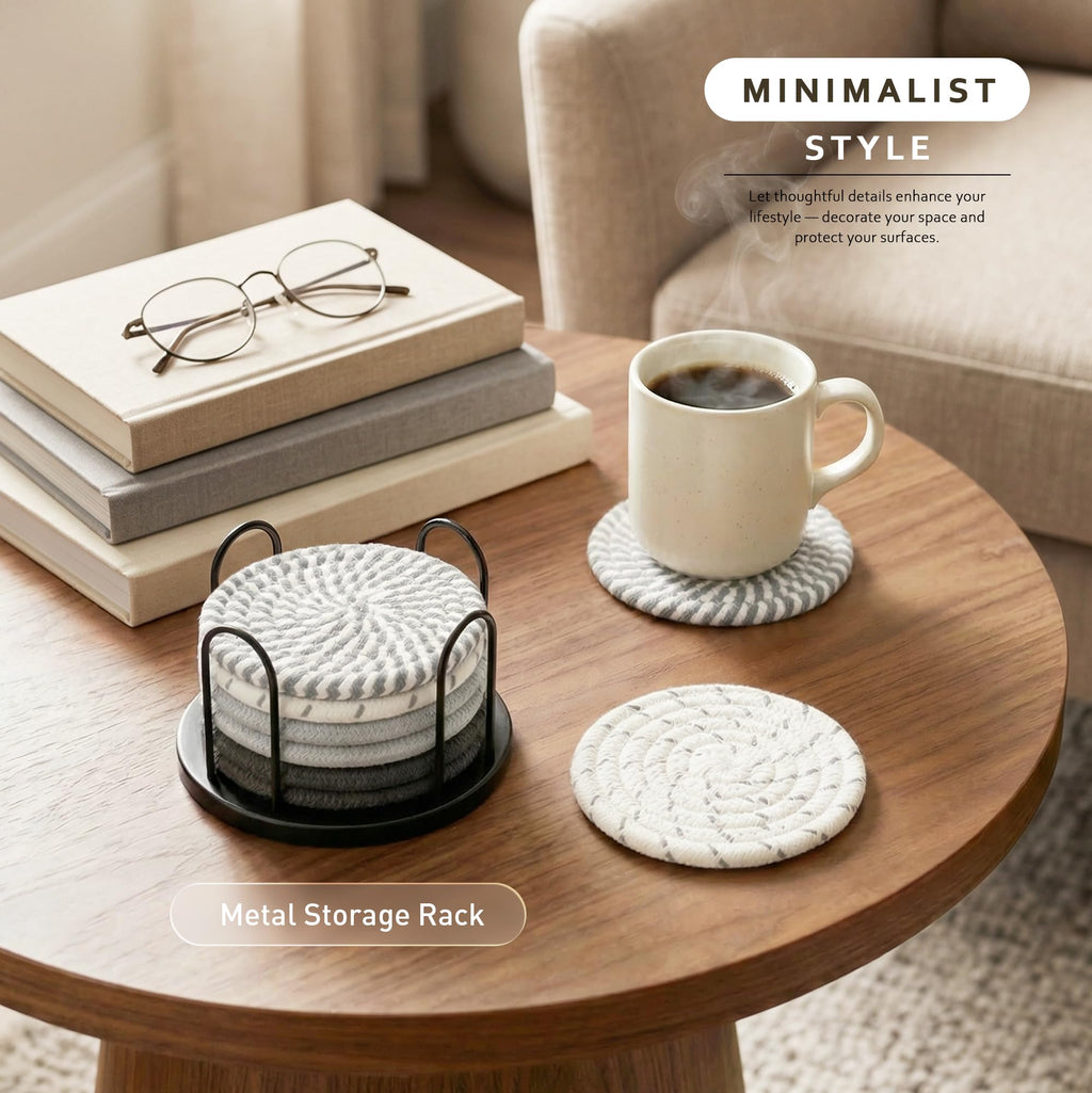 Lazebox Coasters Set of 8 for Drinks, 4 Inch Large Coasters for Coffee Table, Tabletop Protection for Hot & Cold Drinks, Versatile Coasters for Home Decor, Non-Slip & Easy to Clean, Coffee