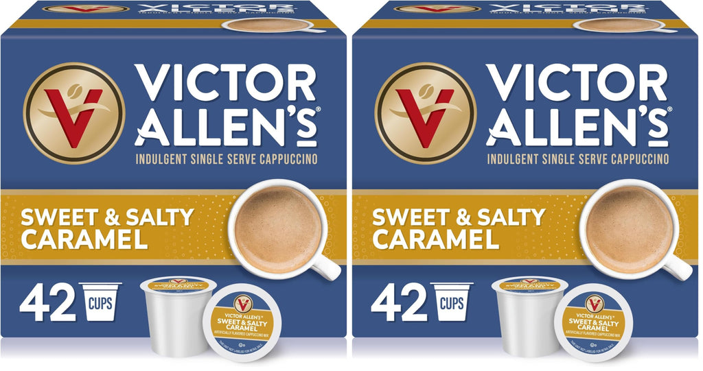Victor Allen's Coffee White Chocolate Caramel Flavored Cappuccino, 42 Count, Single Serve Cups for Keurig K-Cup Brewers