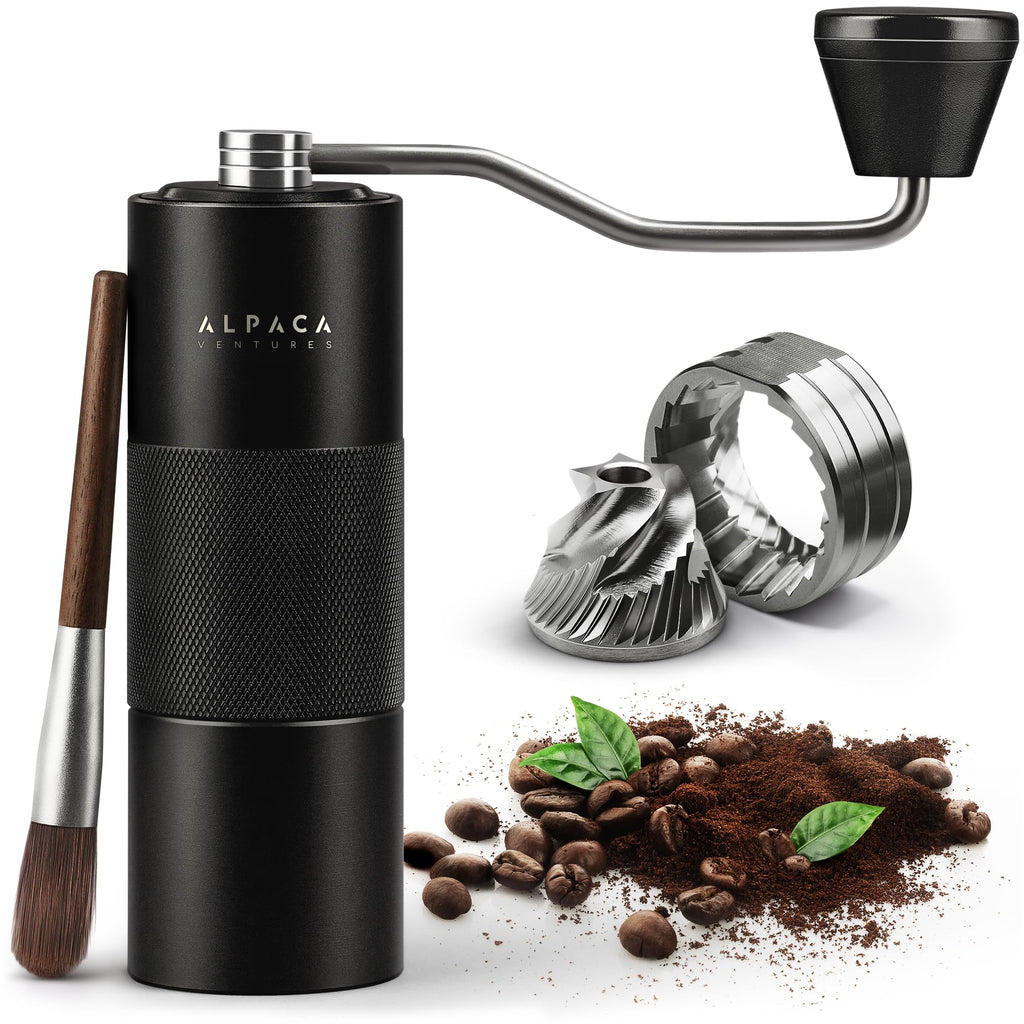 Premium Manual Coffee Grinder for Espresso, Pour Over & French Press with Stainless Steel Conical Burr, Precision Adjustable Hand Grinder, Compact Travel Size - by Alpaca Ventures