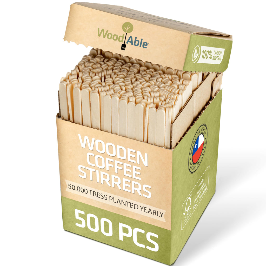 5.5 Inch Wooden Coffee Stirrers, 500 Count, Disposable & Compostable Wood Coffee Stick Stirrers | Eco-Friendly, Sustainable, Organic, Biodegradable, Vegan-Friendly Coffee Station Supplies
