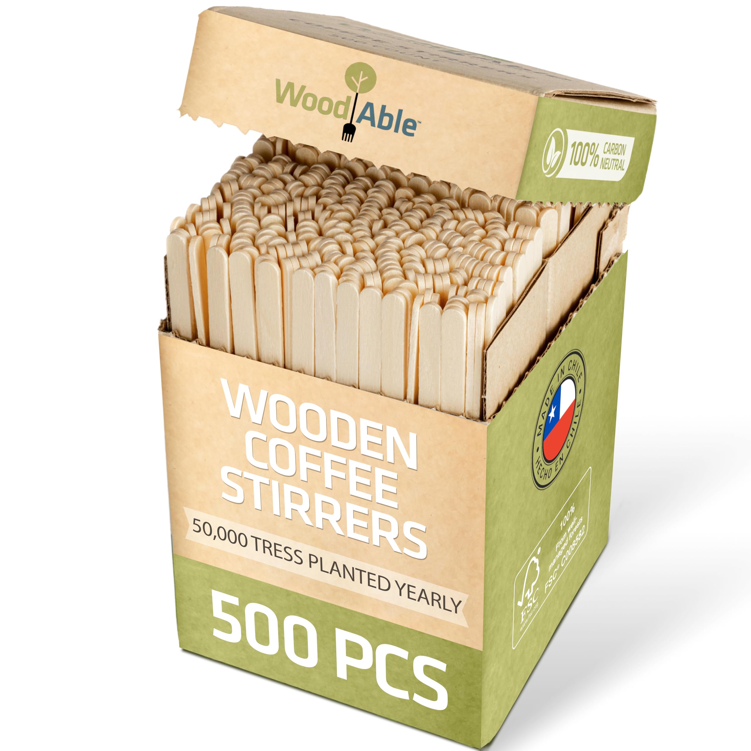 5.5 Inch Wooden Coffee Stirrers, 500 Count, Disposable & Compostable Wood Coffee Stick Stirrers | Eco-Friendly, Sustainable, Organic, Biodegradable, Vegan-Friendly Coffee Station Supplies