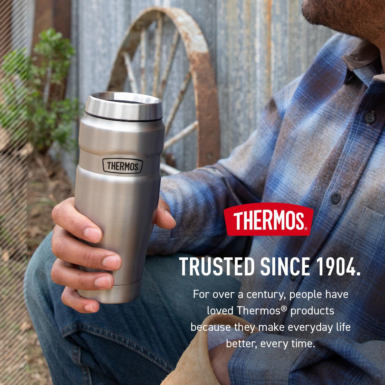 THERMOS Stainless King Vacuum-Insulated Travel Mug with Handle - 16oz, Midnight Blue - Thermos Tumbler for Hot & Cold Drinks - Leak & Sweat-Proof Stainless Steel Coffee Mug with Lid for Commuting