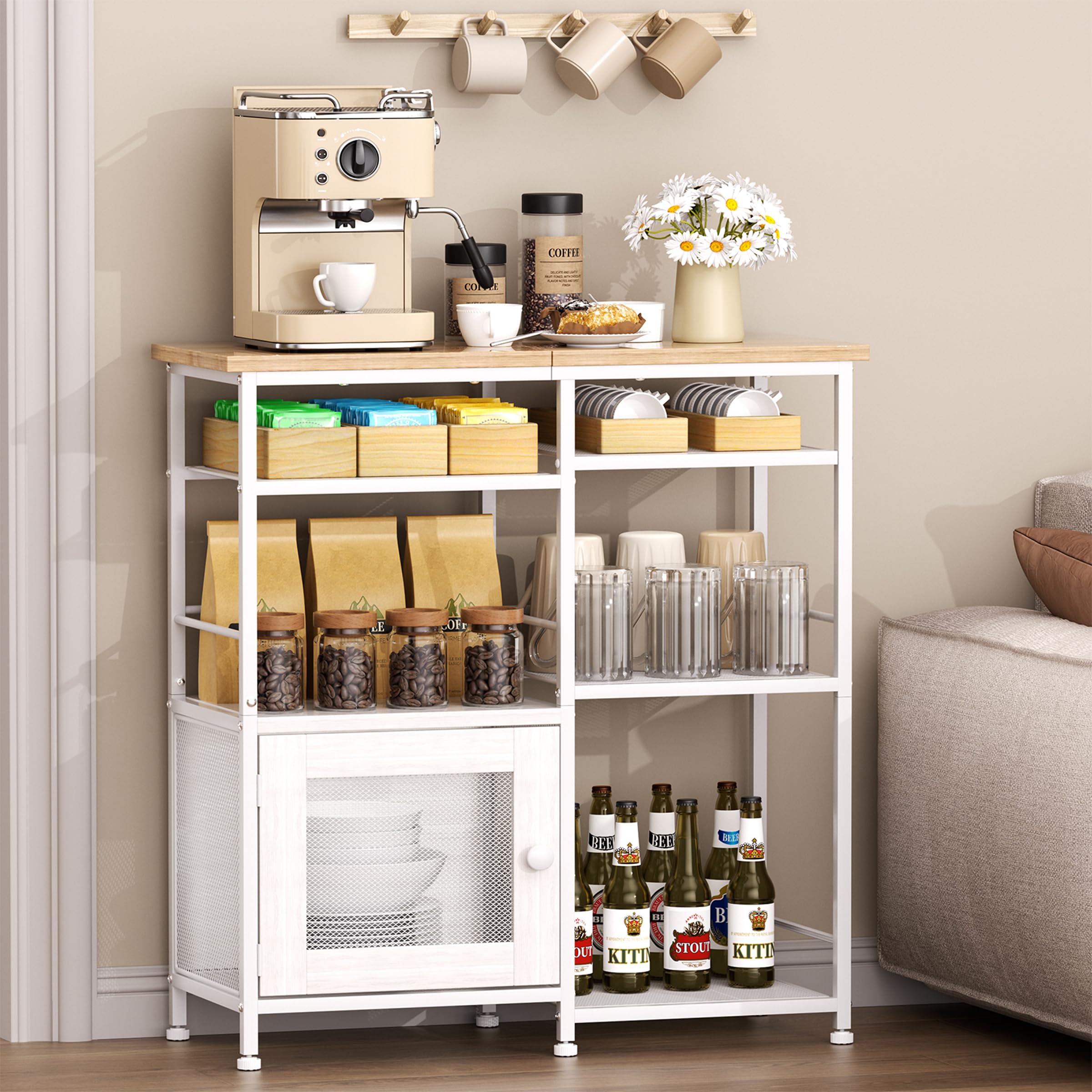 SWTYMIKI Coffee Bar Cabinet Station - Farmhouse Small Coffee Stand Station with Doors, Rustic Storage Organizer for Kitchen, Buffet Sideboard Cabinet Table for Home, Office, Corner, Bar, Espresso