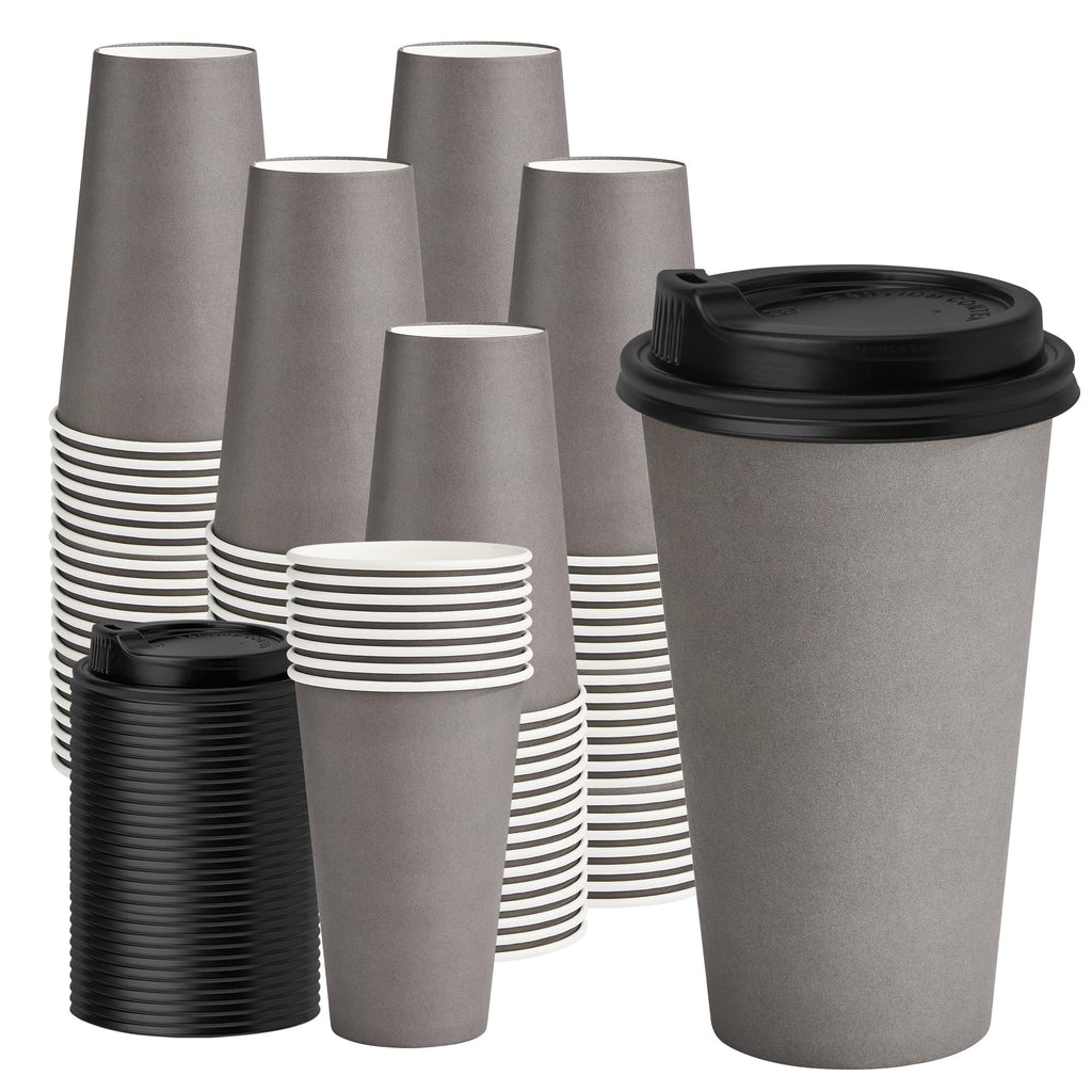YEEHAW 100 Pack 16 oz Disposable Coffee Cups with Lids, Heat & Leak-proof Paper Cups, to Go Coffee Cups for Hot & Cold Beverage