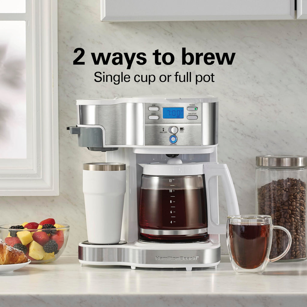 Hamilton Beach 2-Way Programmable Coffee Maker, 12 Cup Glass Carafe And Single Serve Coffee Maker, Black with Stainless Steel Accents, 49980RG