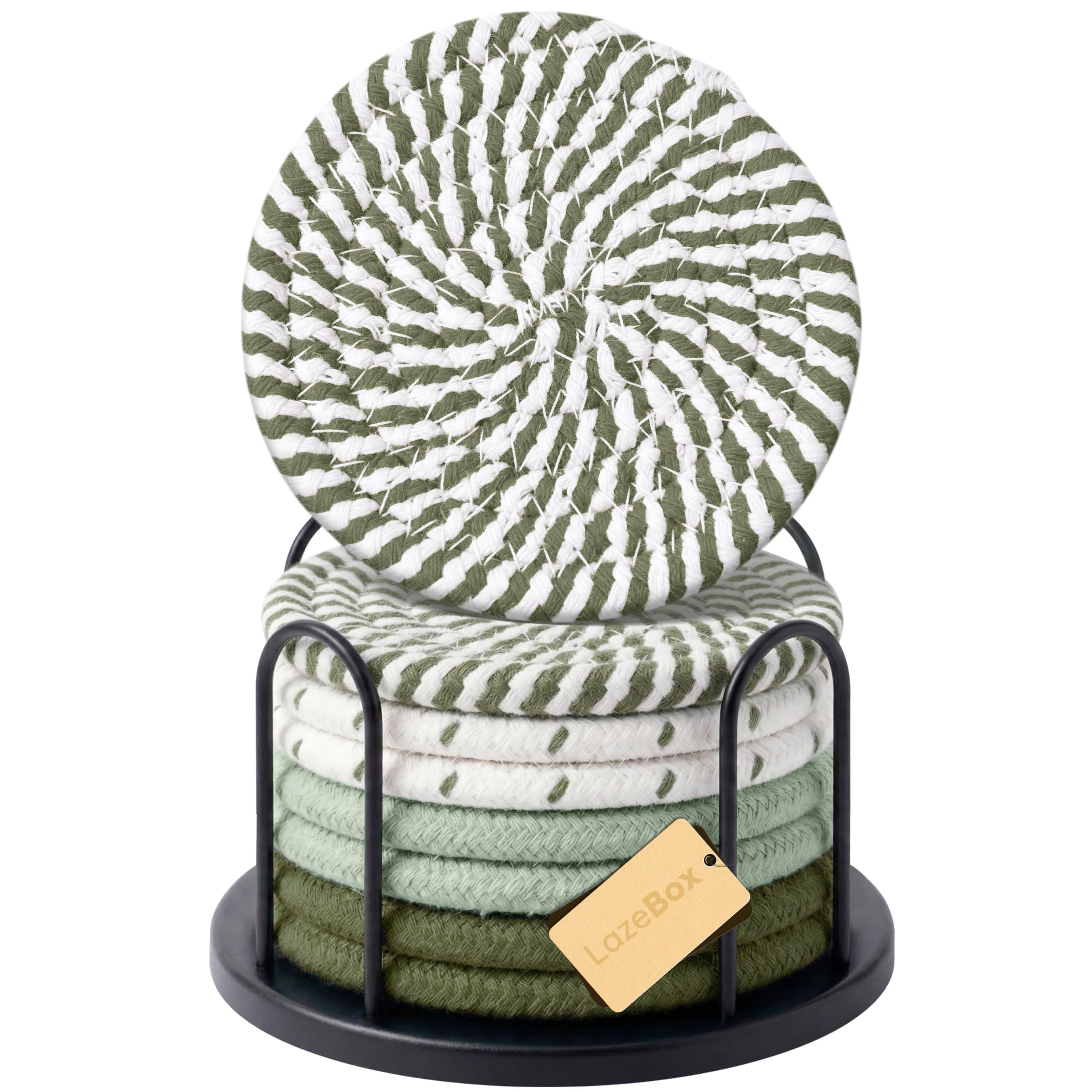 Lazebox Coasters Set of 8 for Drinks, 4 Inch Large Coasters for Coffee Table, Tabletop Protection for Hot & Cold Drinks, Versatile Coasters for Home Decor, Non-Slip & Easy to Clean, Coffee