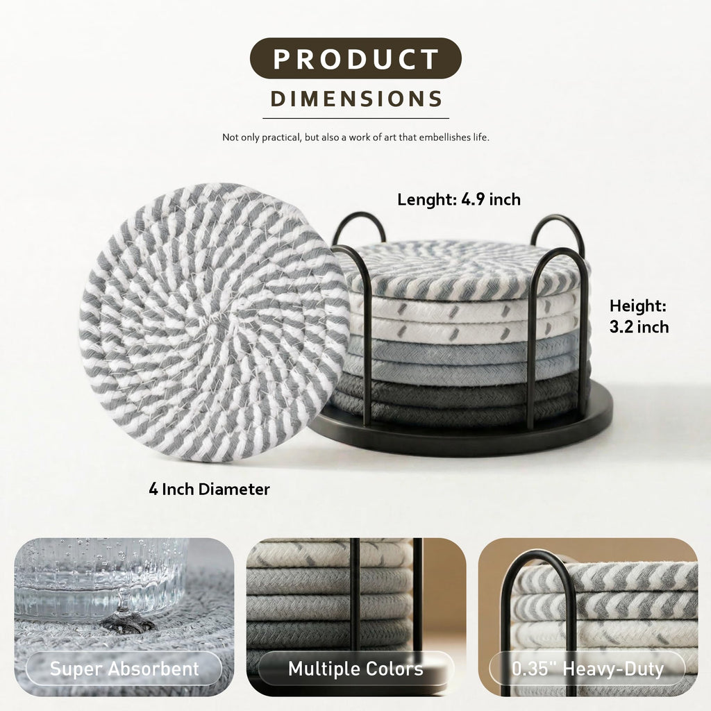 Lazebox Coasters Set of 8 for Drinks, 4 Inch Large Coasters for Coffee Table, Tabletop Protection for Hot & Cold Drinks, Versatile Coasters for Home Decor, Non-Slip & Easy to Clean, Coffee