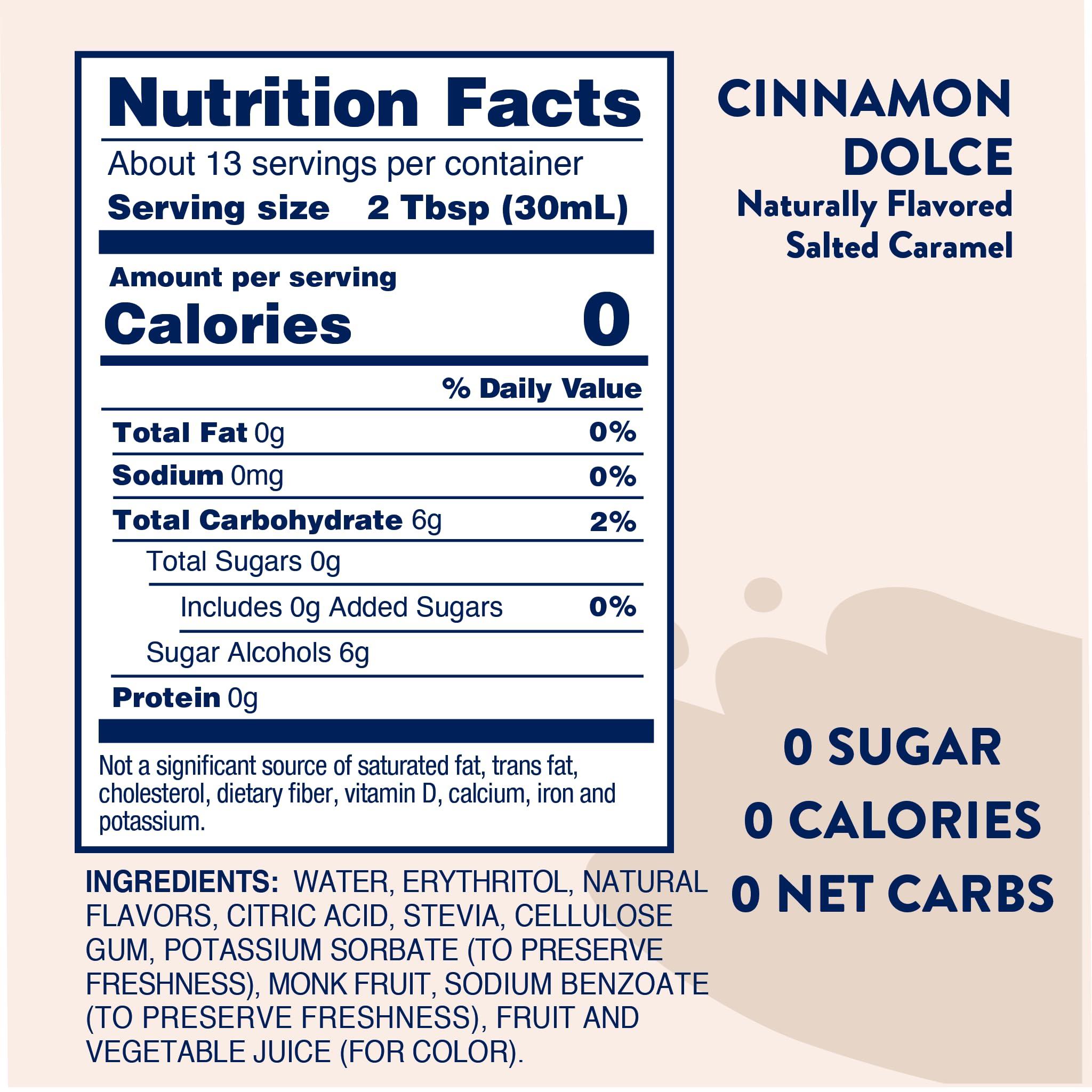 Jordan's Skinny Mixes Sugar Free Coffee Syrup, Cinnamon Dolce Coffee Flavoring Syrup, Naturally Sweetened Zero Calorie Drink Mix, Lattes, Baking or Protein Shake, Dairy & Gluten Free, 12.7 Fl Oz