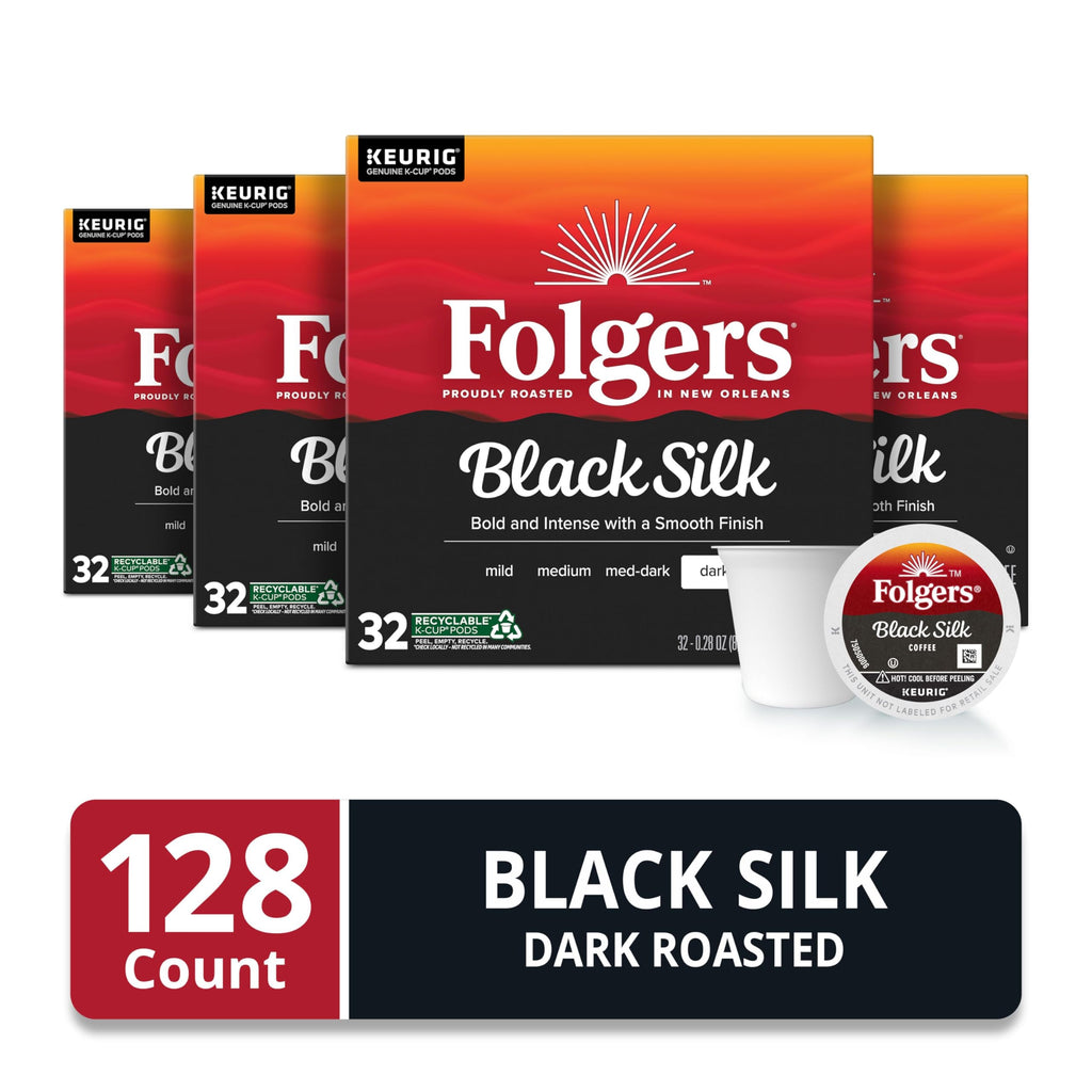 Folgers Black Silk, Dark Roast Coffee, Keurig K-Cup Pods, 12-Count Boxes (Pack of 6)