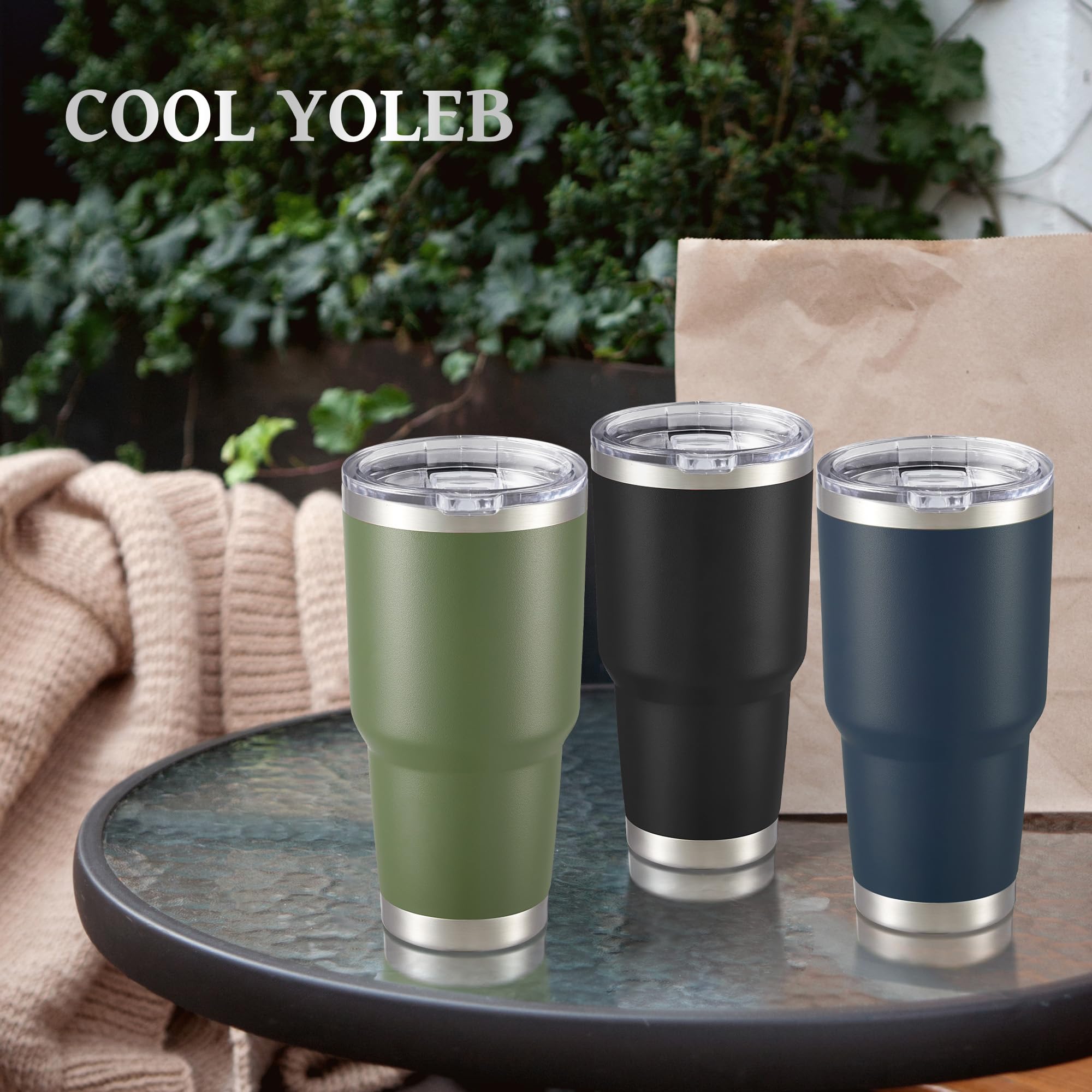 30 oz Tumbler with Lid Stainless Steel Tumblers Bulk Vacuum Insulated Cup Reusable Powder Coated Travel Mug Double Wall Leak Proof Cups Keep Cold Drinks for 12 Hours Black, Set of 8