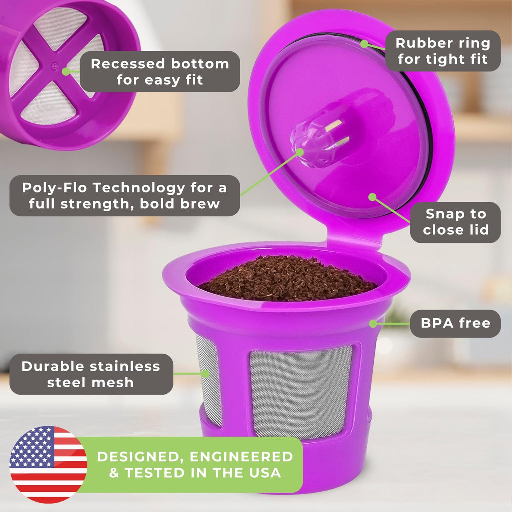 Perfect Pod 1-Stream Cafe Save Reusable K Cup Pod Coffee Filters - Refillable Coffee Pod Capsules with Built-In, Integrated Mesh Strainer for use with Keurig & Select Single Cup Coffee Makers, 4-Pack
