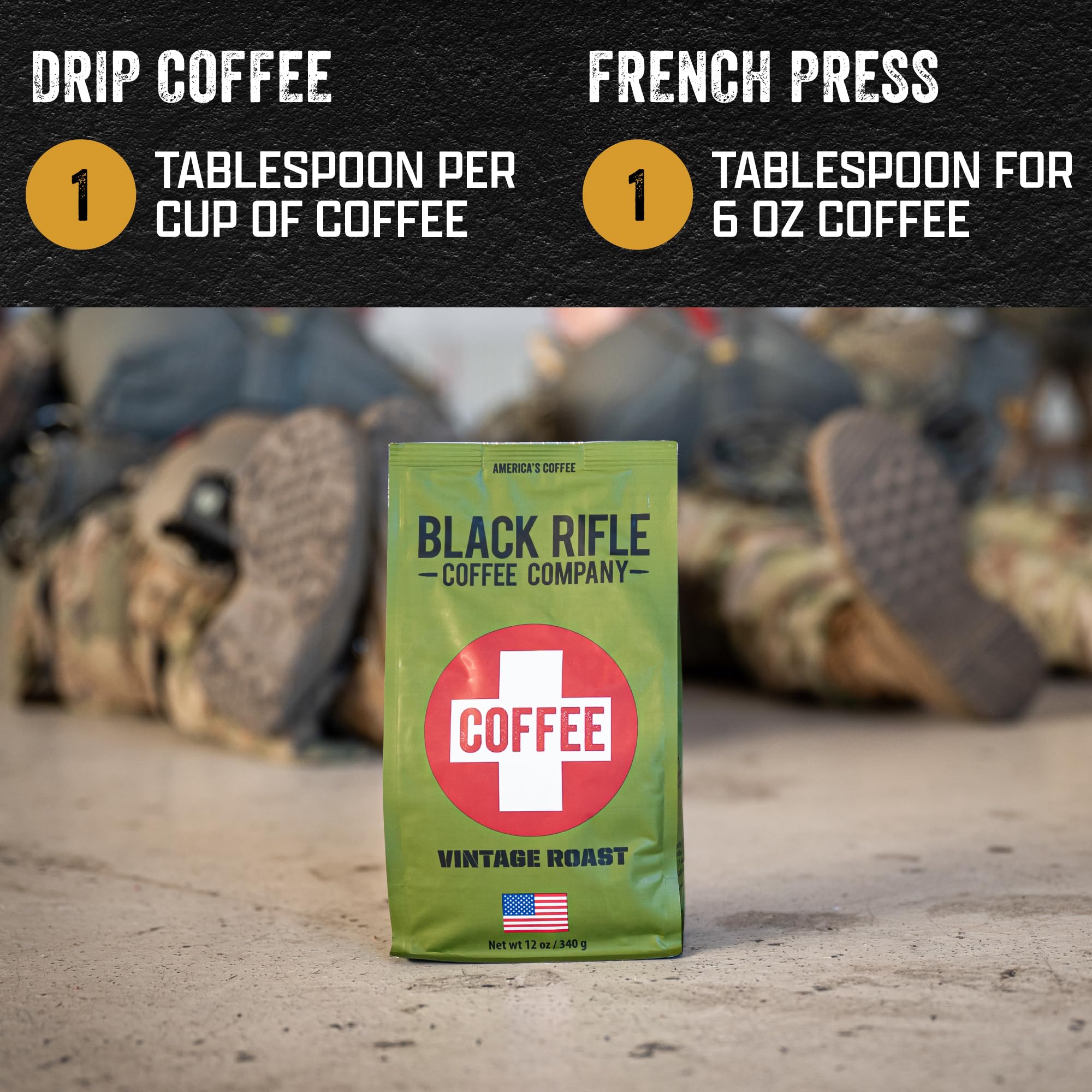 Black Rifle Coffee Company Just Black, 18oz Bag, Ground Coffee Medium Roast - Roasted Blend Made from Arabica Beans - Colombian & Brazilian Beans - Veteran Founded & American Made