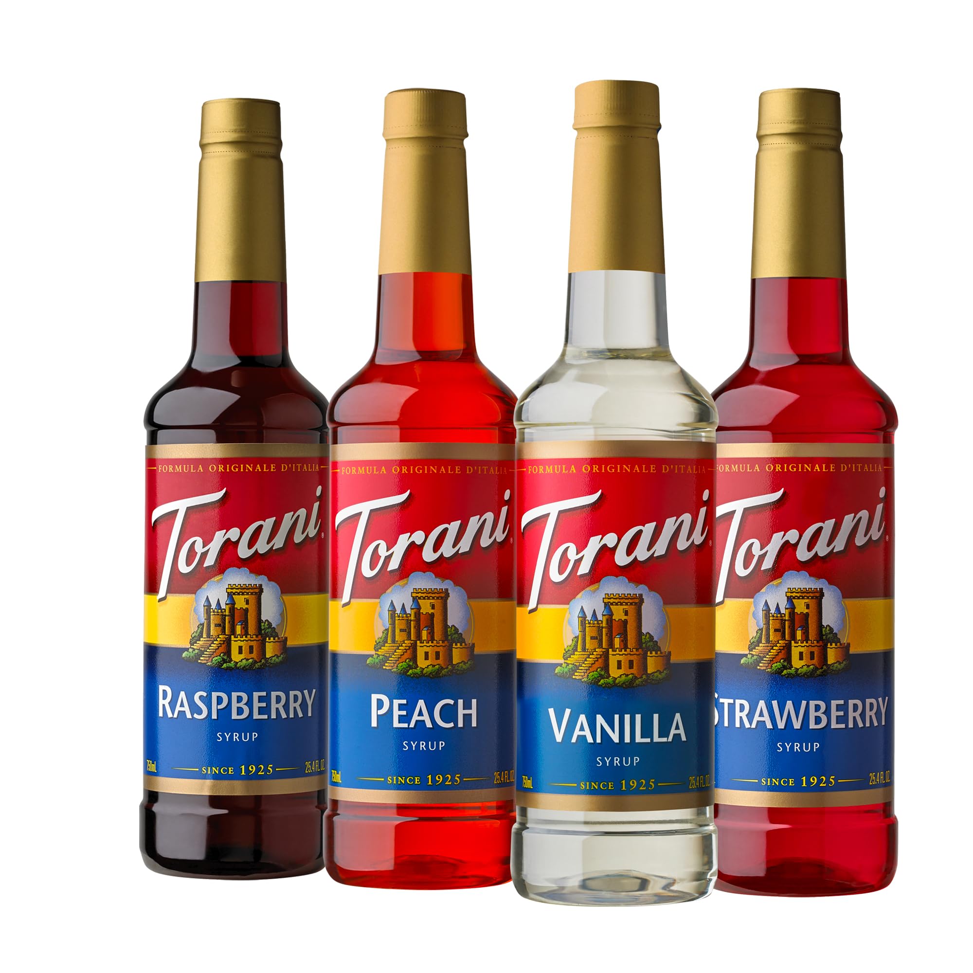 Torani Variety Pack Caramel, French Vanilla, Vanilla & Hazelnut, 25.4 Ounces (Pack of 4)